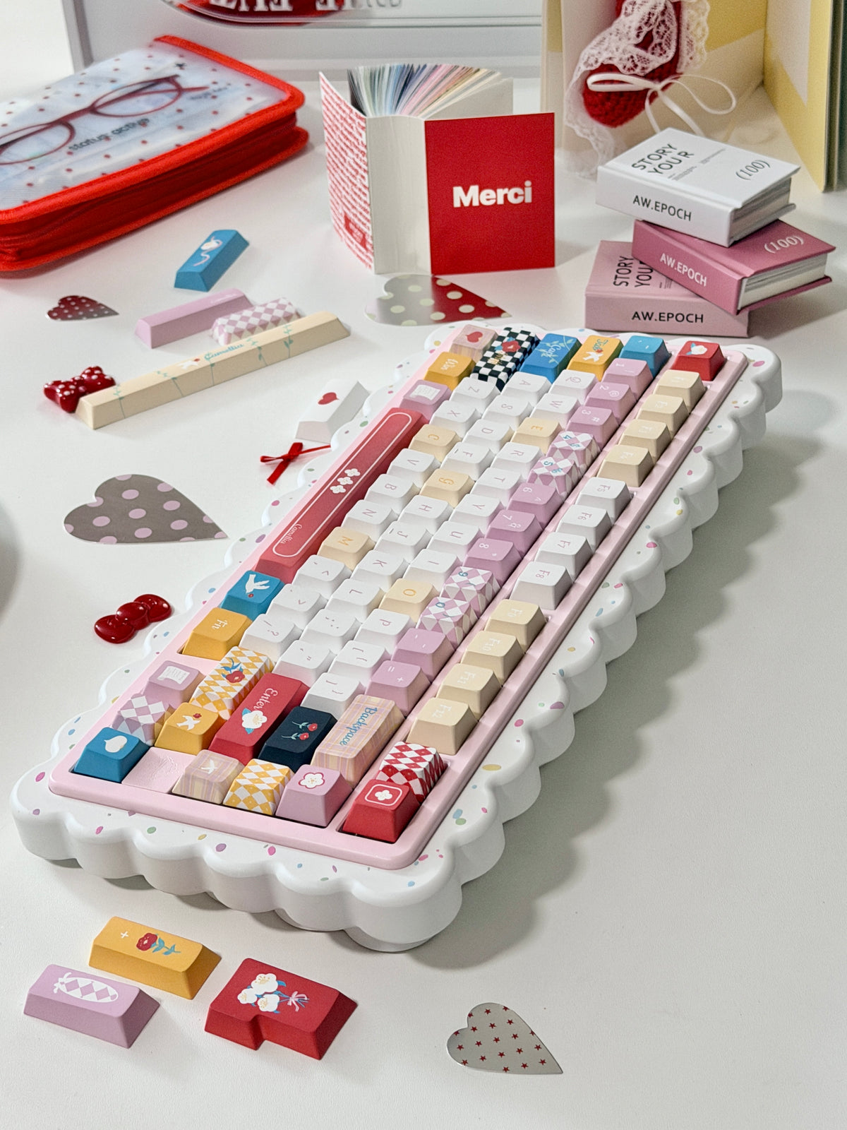 #0316 One Star Sweet Cake Party Keycaps – Pastel Pink Dessert Theme Cute Kawaii Mechanical Keyboard Keycap Set