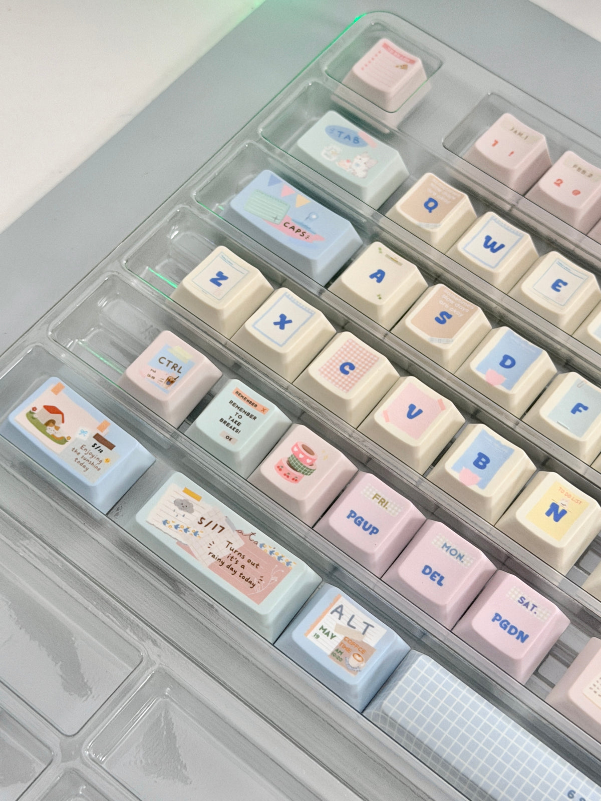 #0309 Love Journal Pastel Blue Creamy Aesthetic Keycaps Set | Cute Diary Theme Mechanical Keyboard Keycaps | Kawaii Office & Study Desk