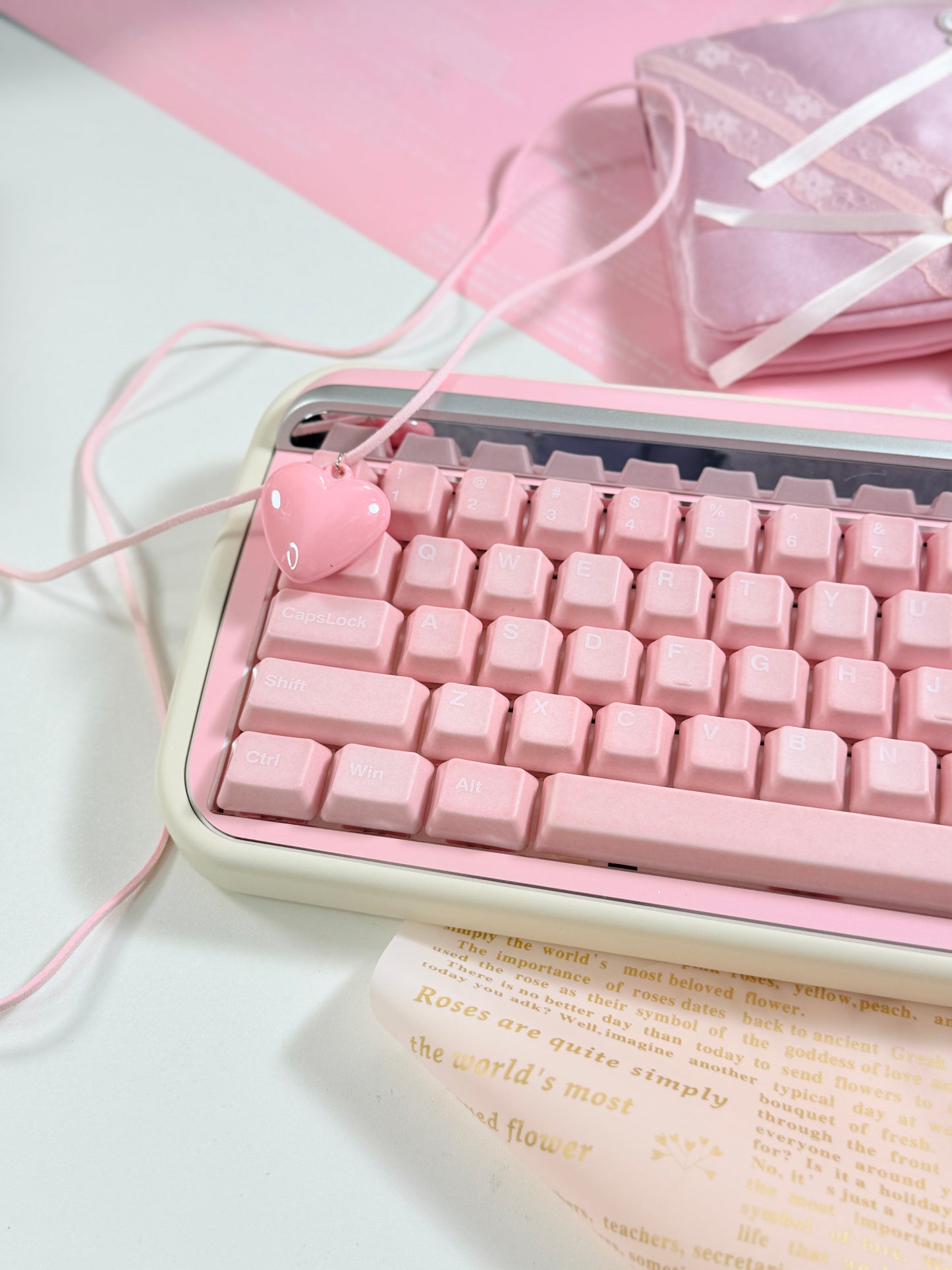 ONLY 1 Instock Prebuilt Aluminum Customized Mechanical Keyboard Rollo75 Pale Pink Cerakey Matte Keycaps Set