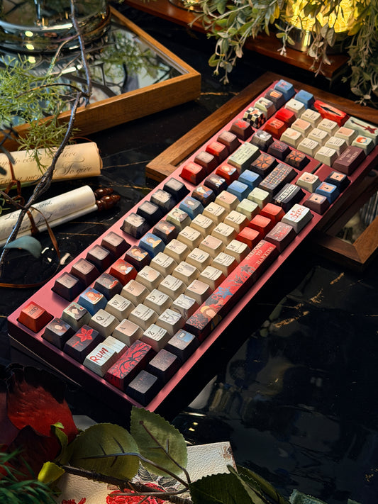 ONLY 1 Instock Prebuilt Neo98 Anodized Dusty Rose Mechanical Custom Keyboard + stranger things Keycaps