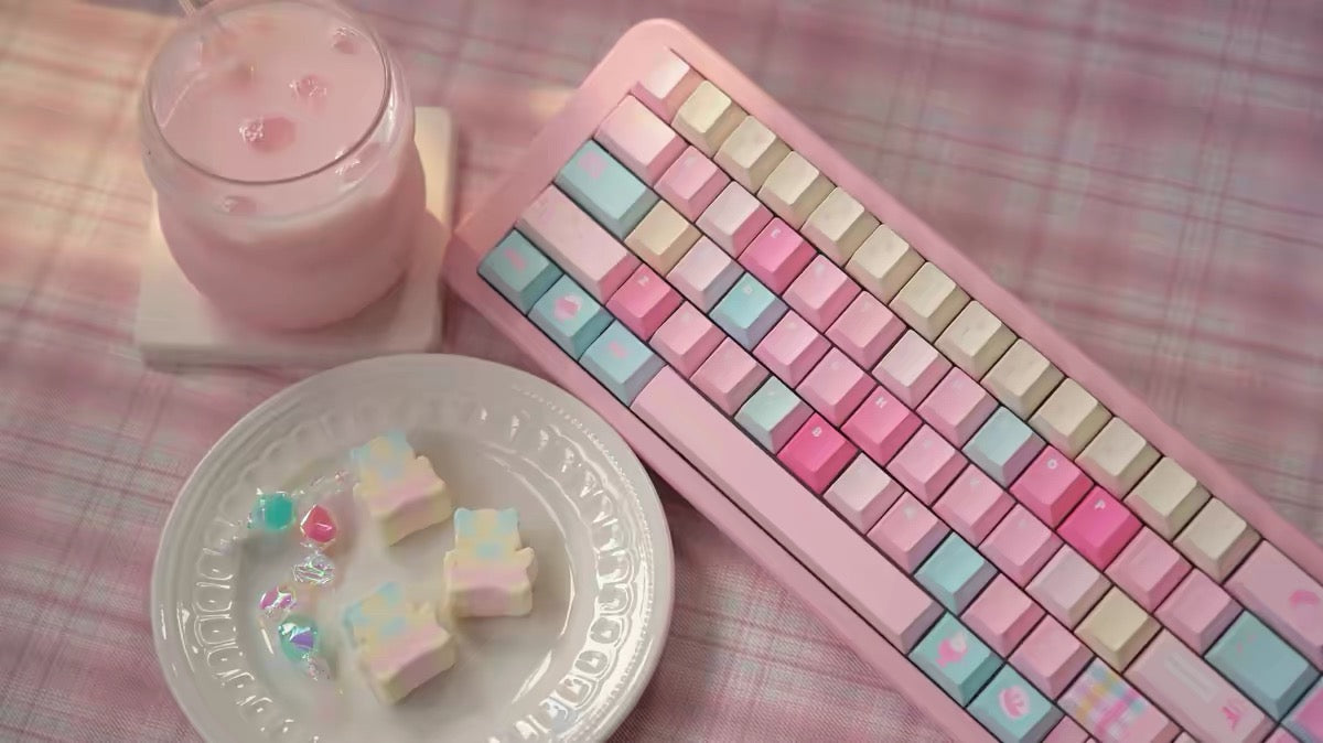 0300 Y2K Sugar Mountain Keycap Set | Pastel Pink, Blue & Cream Retro Keycaps Cherry Profile
