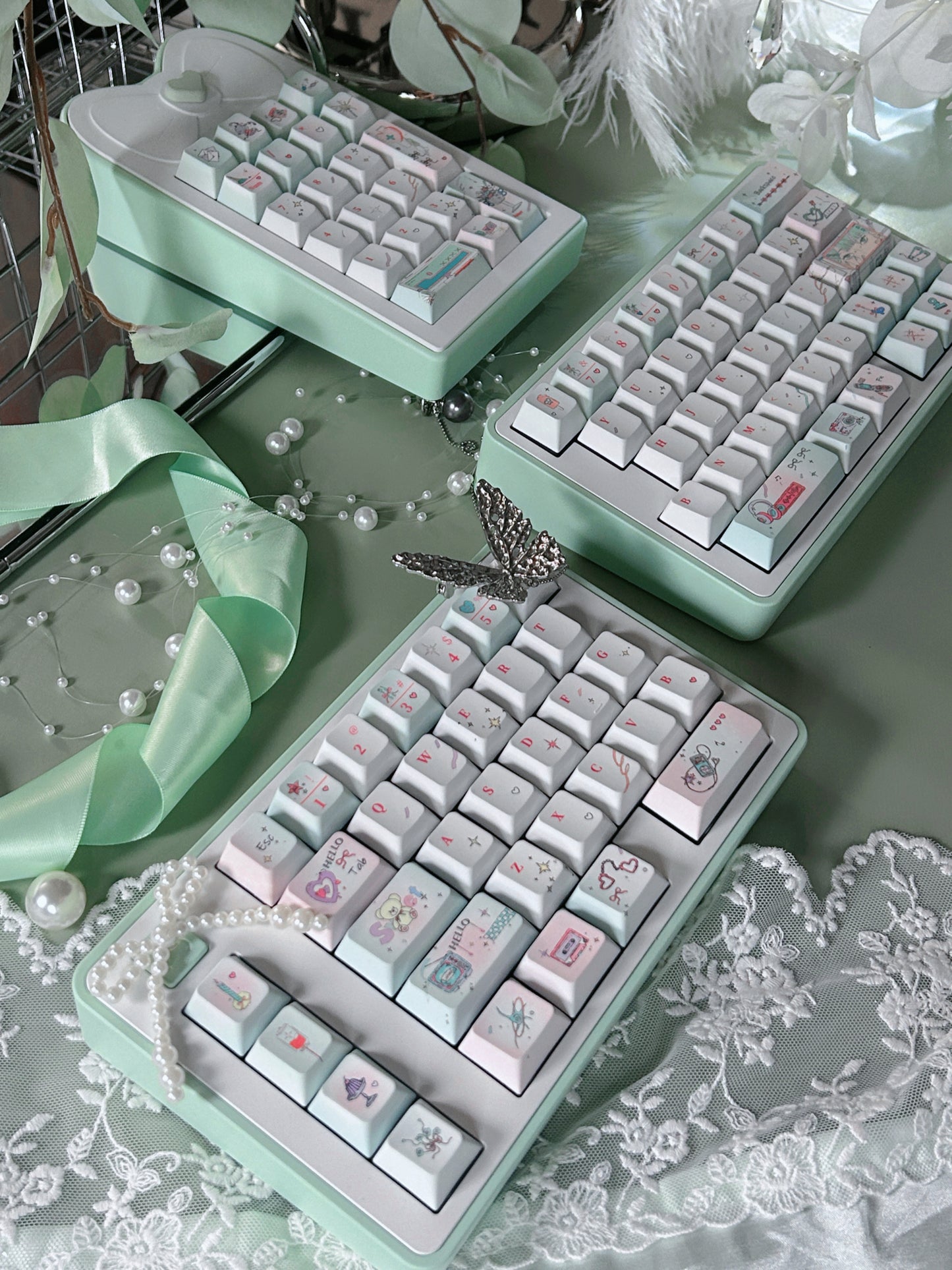 PREORDER Prebuilt Aluminum Customized Mechanical Keyboard Blockboy Split65 Mint Set With Bow Pad