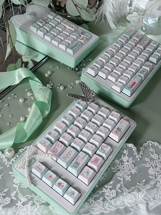 PREORDER Prebuilt Aluminum Customized Mechanical Keyboard Blockboy Split65 Mint Set With Bow Pad