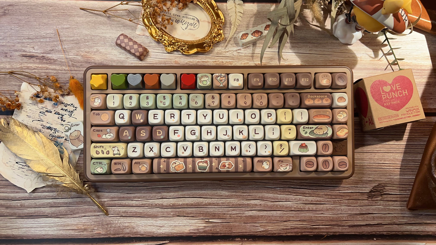 083 Humsters' Afternoon Tea Time Coffee Green Color Cute Keycaps MOA profile 130 keys