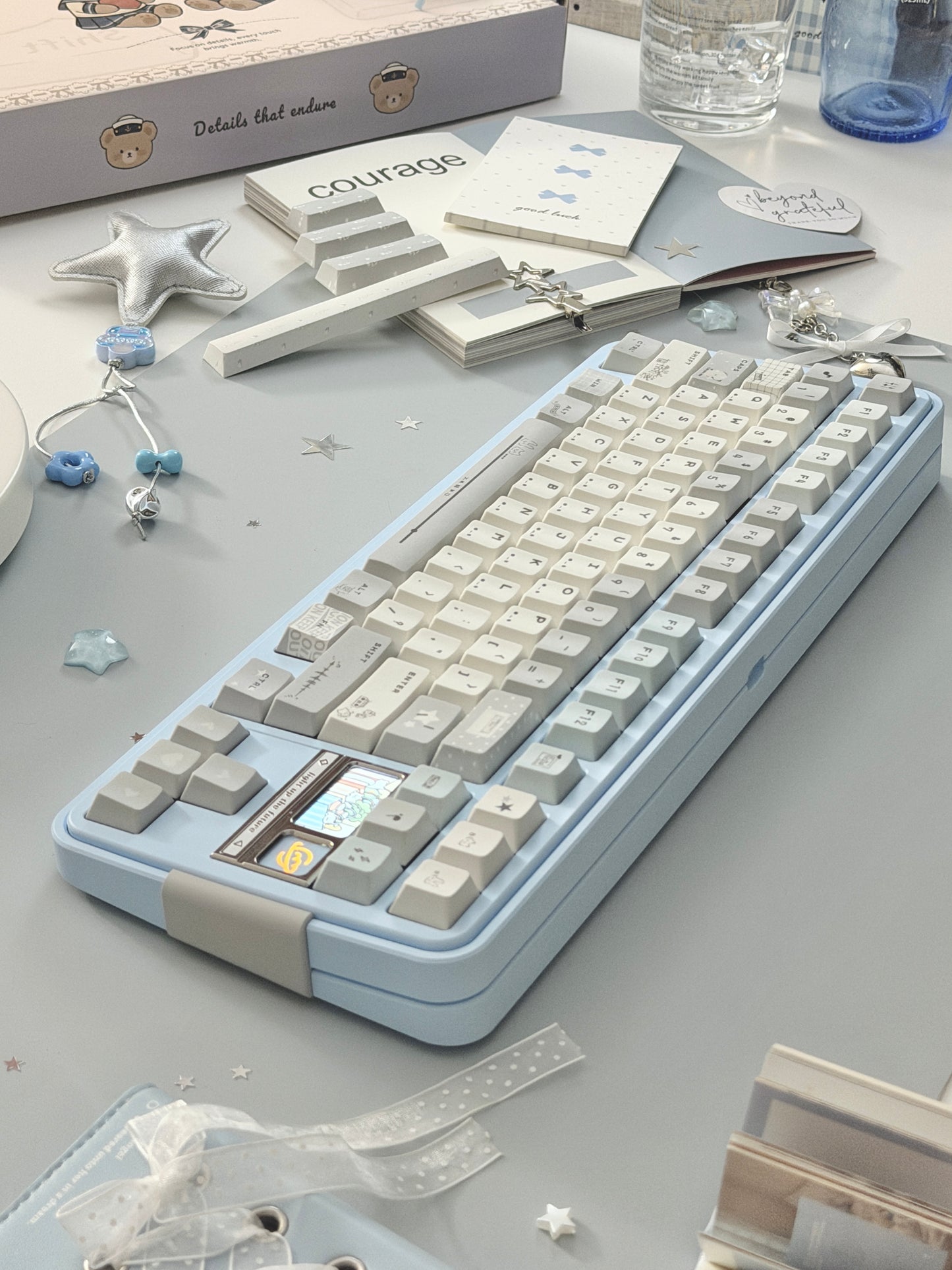 ONLY 1 Instock Prebuilt Aluminum Custom Mechanical Keyboard Bread80 Wireless Pale Blue Set