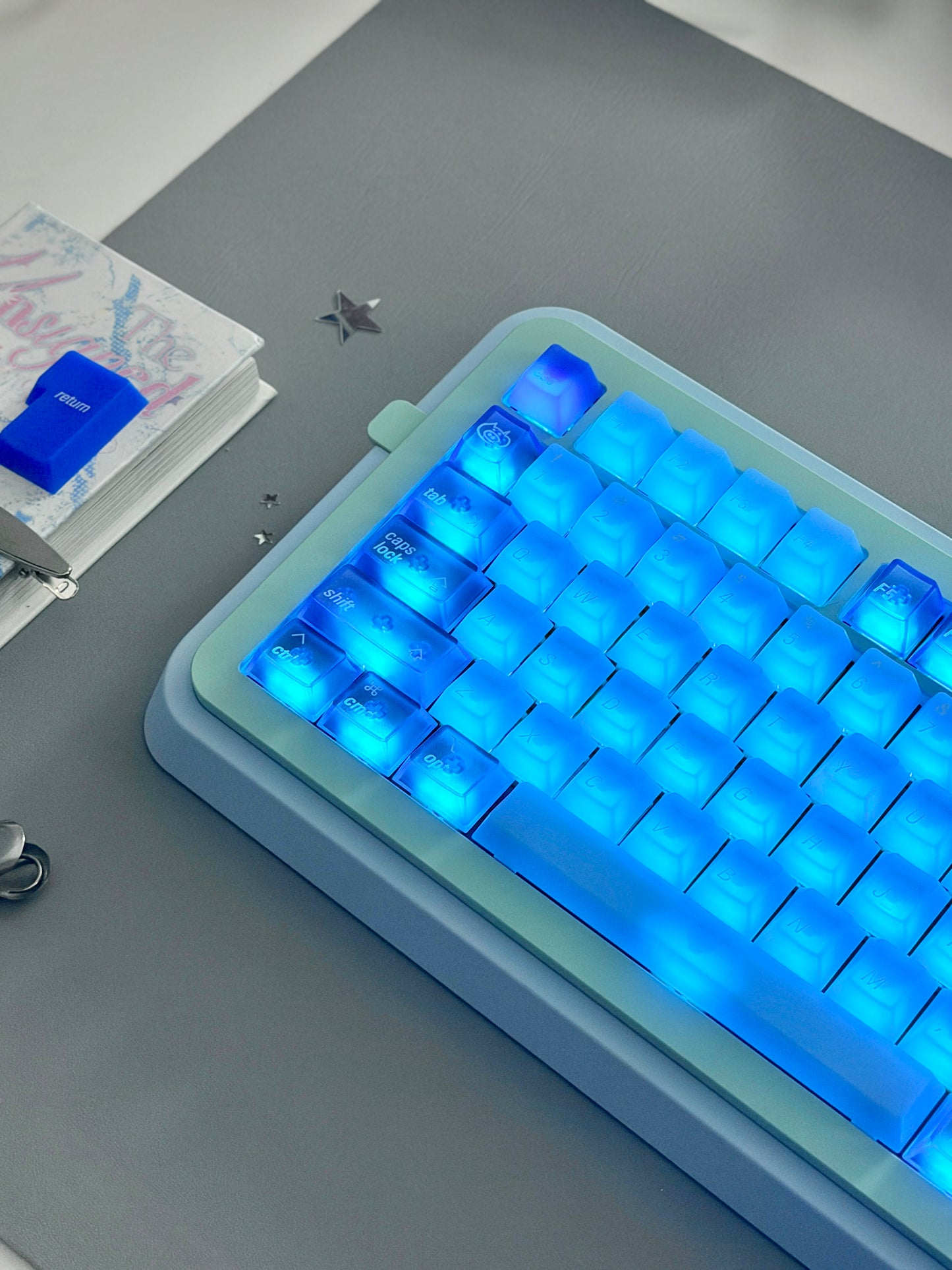 ONLY 1 Instock Prebuilt Aluminum Custom Mechanical Keyboard Blue Green Soap75 Wireless Set