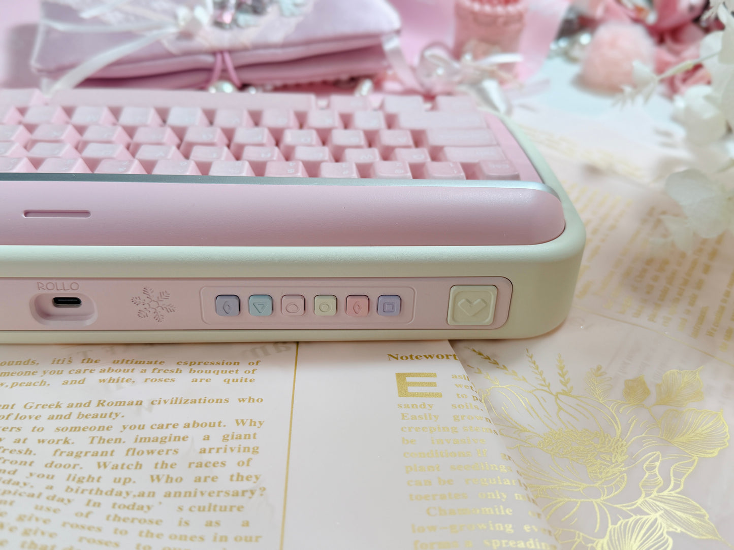 ONLY 1 Instock Prebuilt Aluminum Customized Mechanical Keyboard Rollo75 Pale Pink Cerakey Matte Keycaps Set