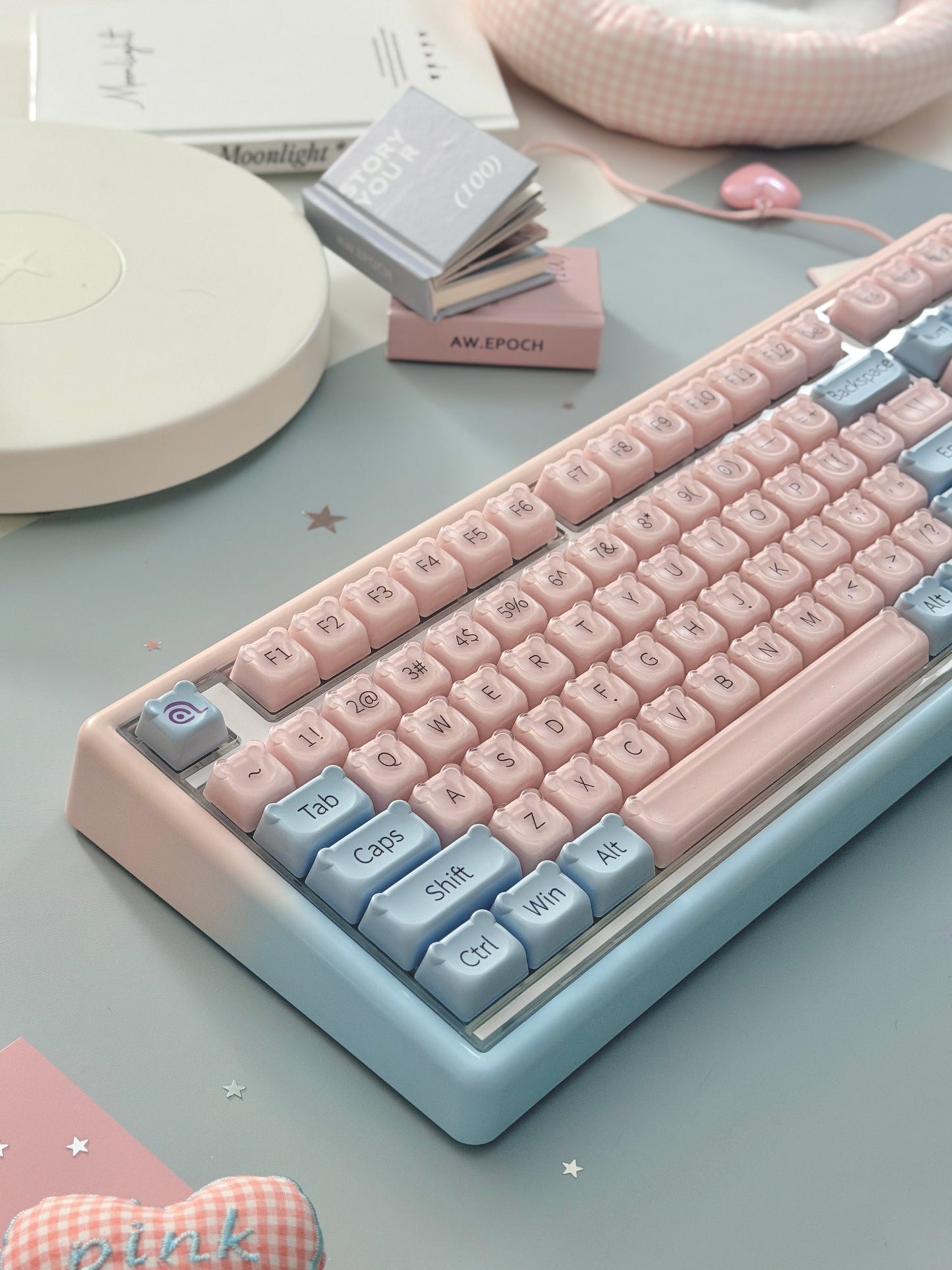 Unboxing Sample For Sales ONLY 1 Instock ainbell base99 pale pink Blue Bear RGB Backlit wireless mechanical keyboard