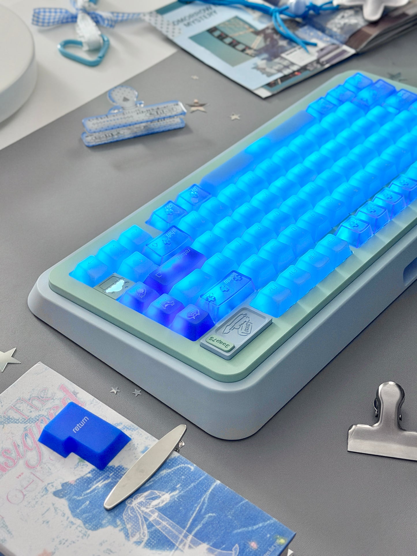 ONLY 1 Instock Prebuilt Aluminum Custom Mechanical Keyboard Blue Green Soap75 Wireless Set