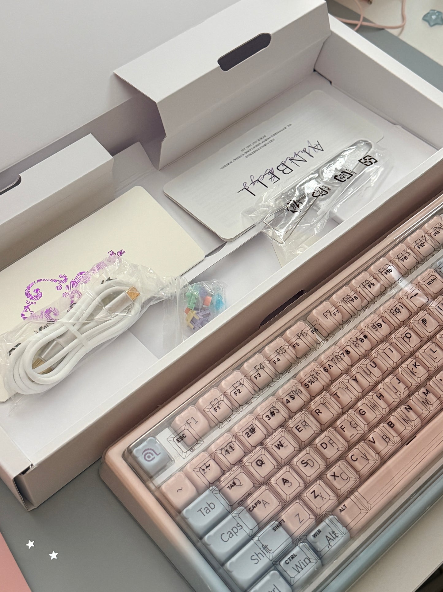Unboxing Sample For Sales ONLY 1 Instock ainbell base99 pale pink Blue Bear RGB Backlit wireless mechanical keyboard