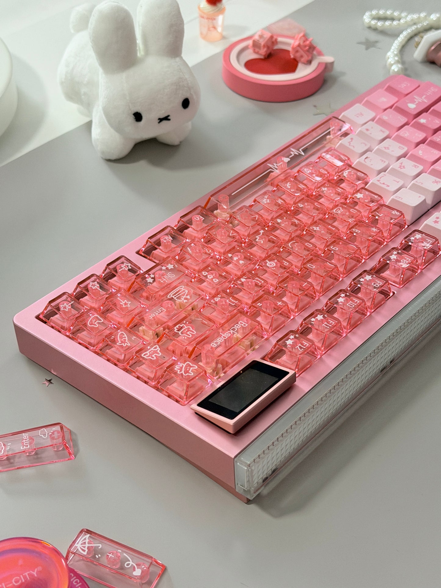 ONLY 1 Unboxing Clearance Anodized Pink GLOW75 DIY Kit &DuoChrome Keycaps & Silent Linear Switches
