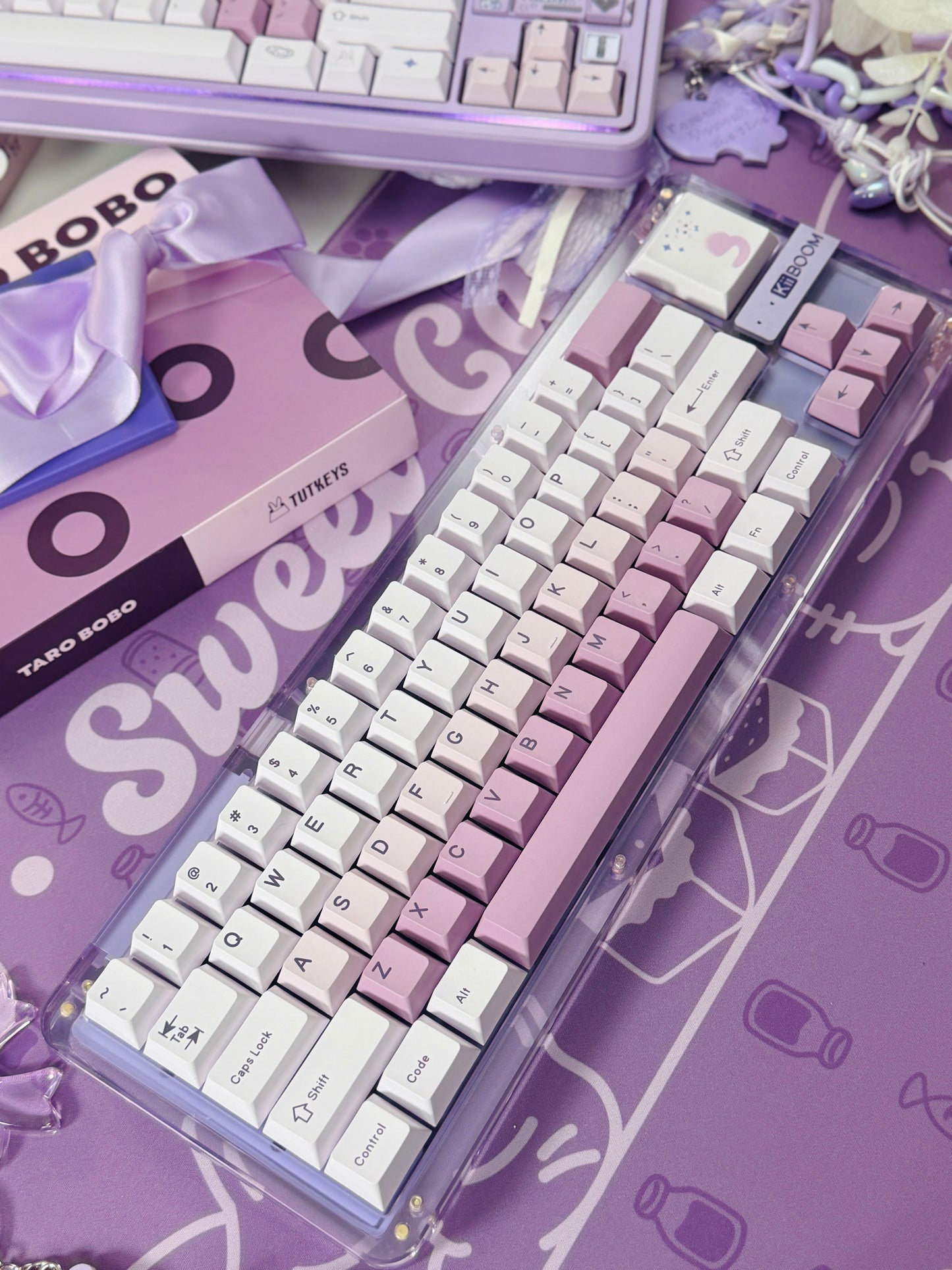 Unboxing For SALEs KiiBOOM Phantom 68 Purple Crystal Mechanical Keyboard + Taro Bobo Keycaps Alpha-A Set & Small Block