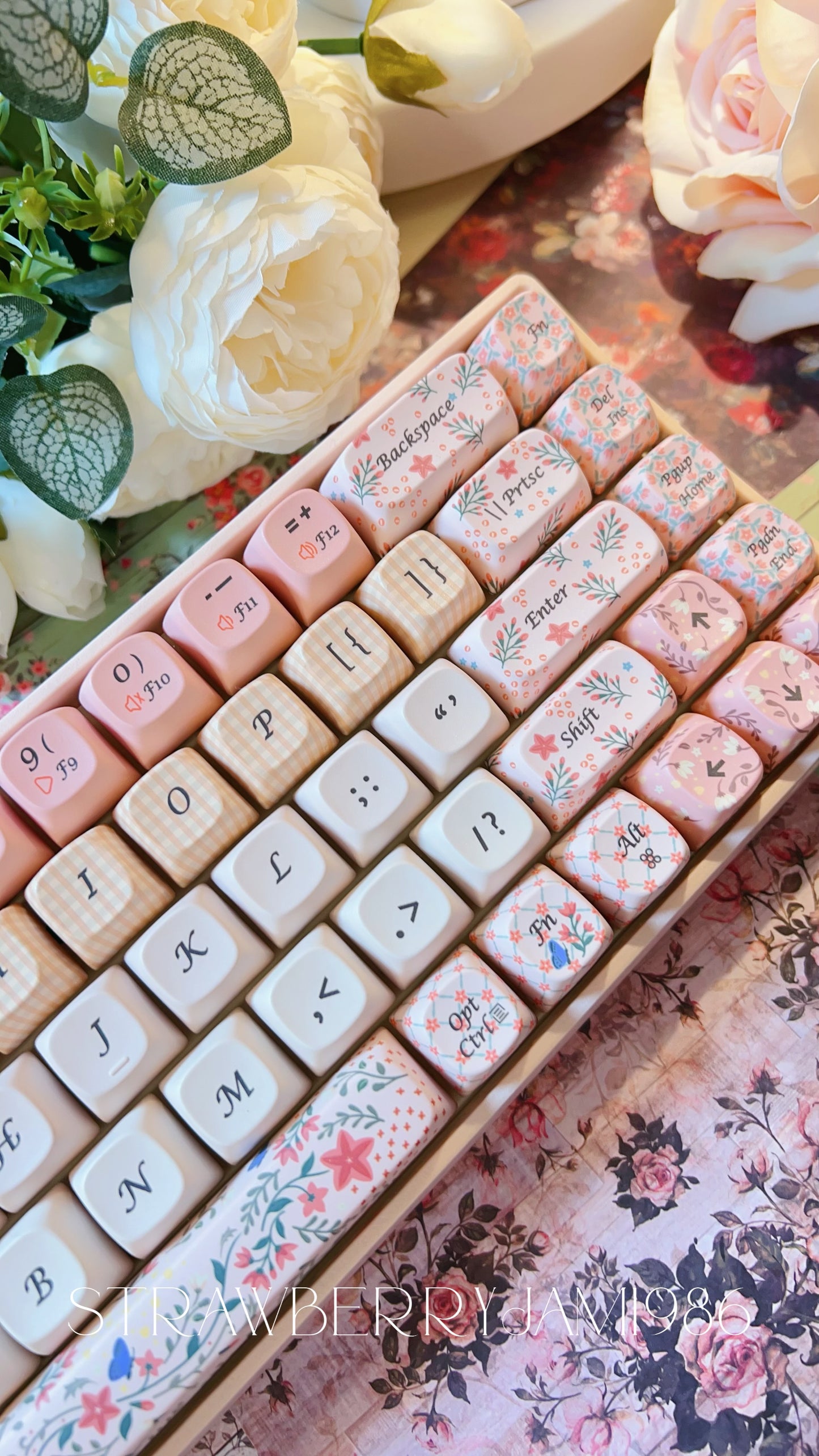 Limited Edition Pastel Pink Forest Flower Language Tri-mode Mechanical Keyboard Customized Ergonomic Keycap Designed by Lofree