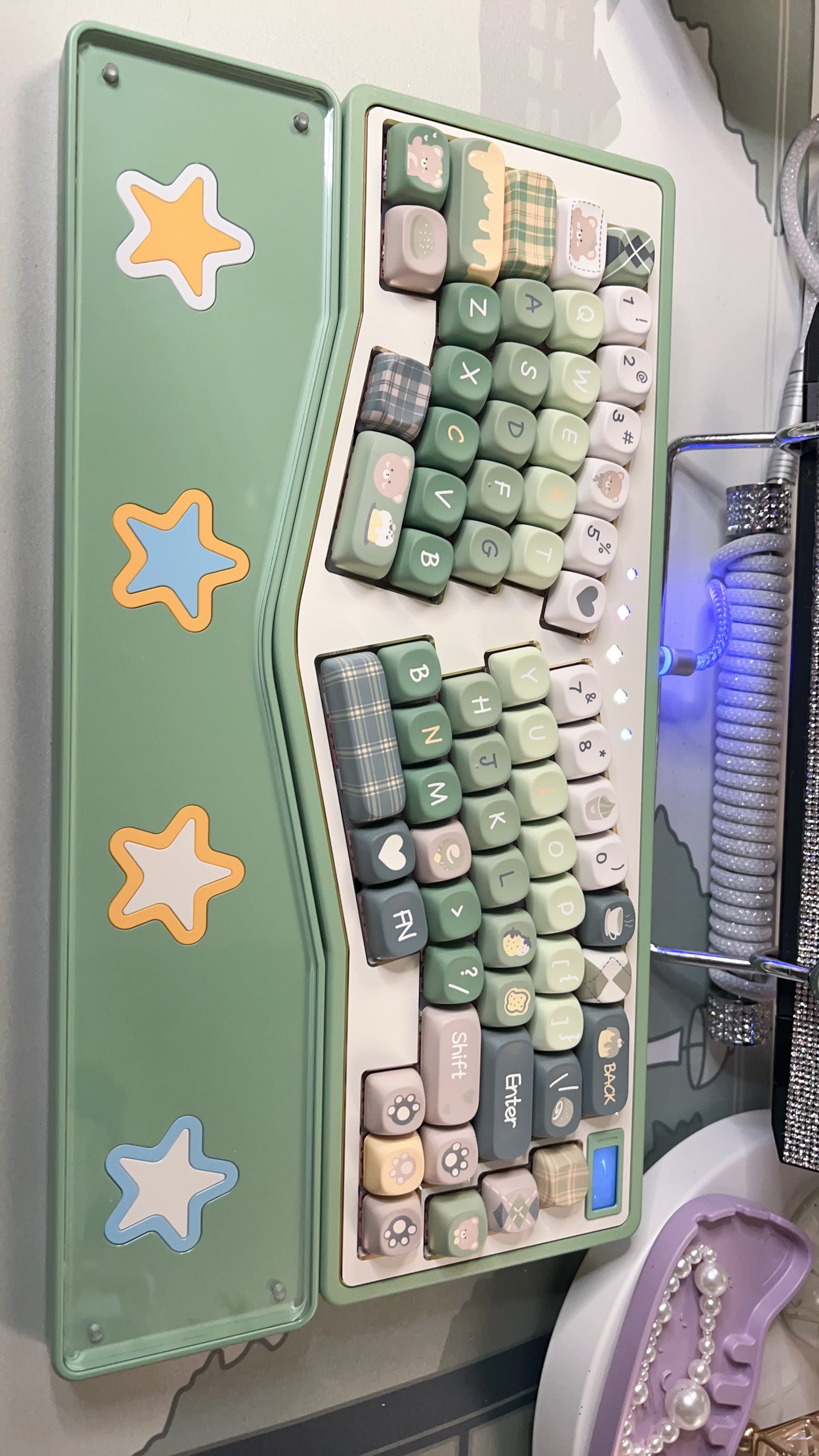 「Fully Assembled」Creamy Green StarAlice Aluminum Customized Ergonomic Mechanical Keyboard