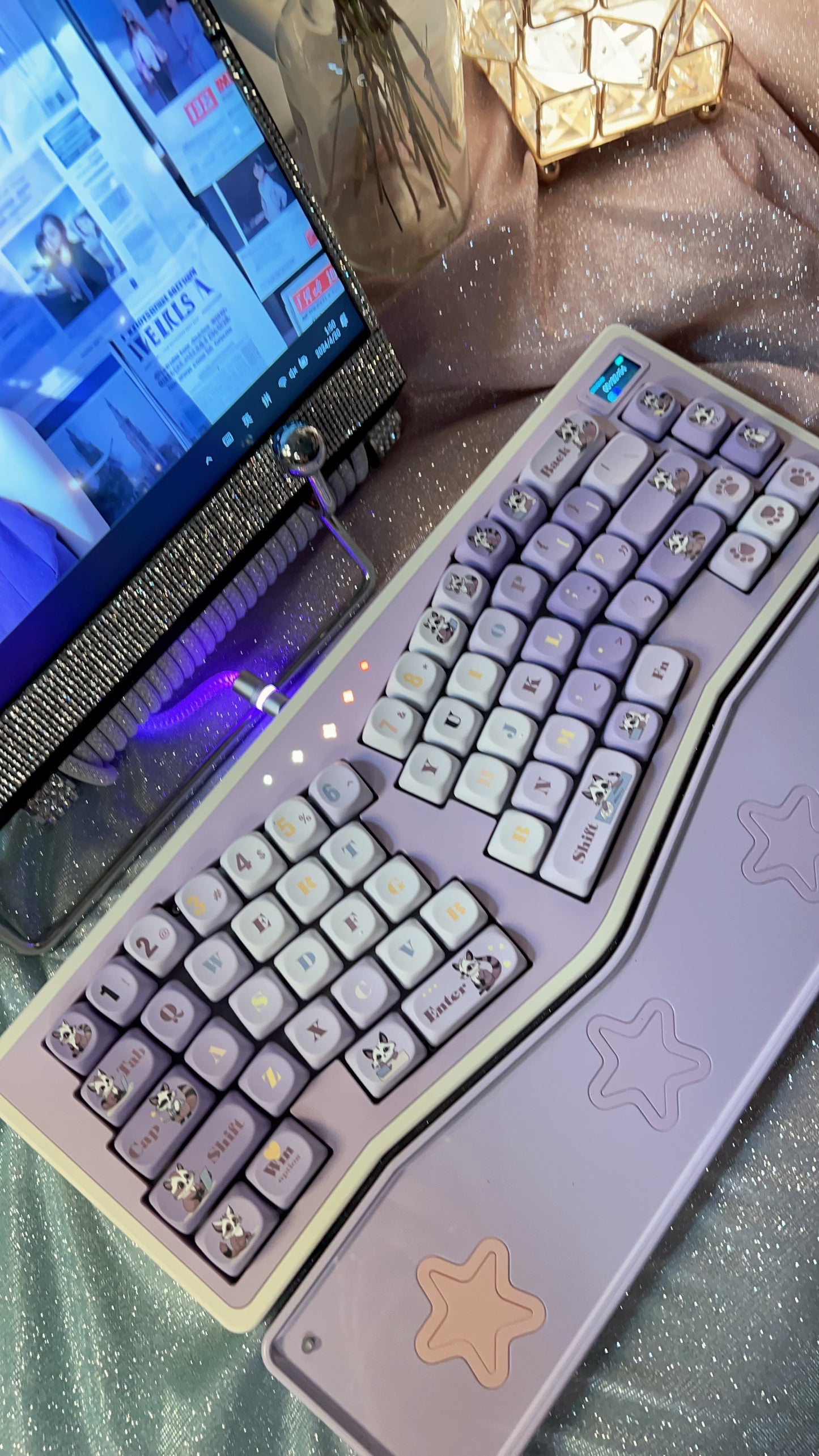 「Fully Assembled」Creamy Purple Gradient StarAlice Ergonomic Aluminum Customized Mechanical Keyboard