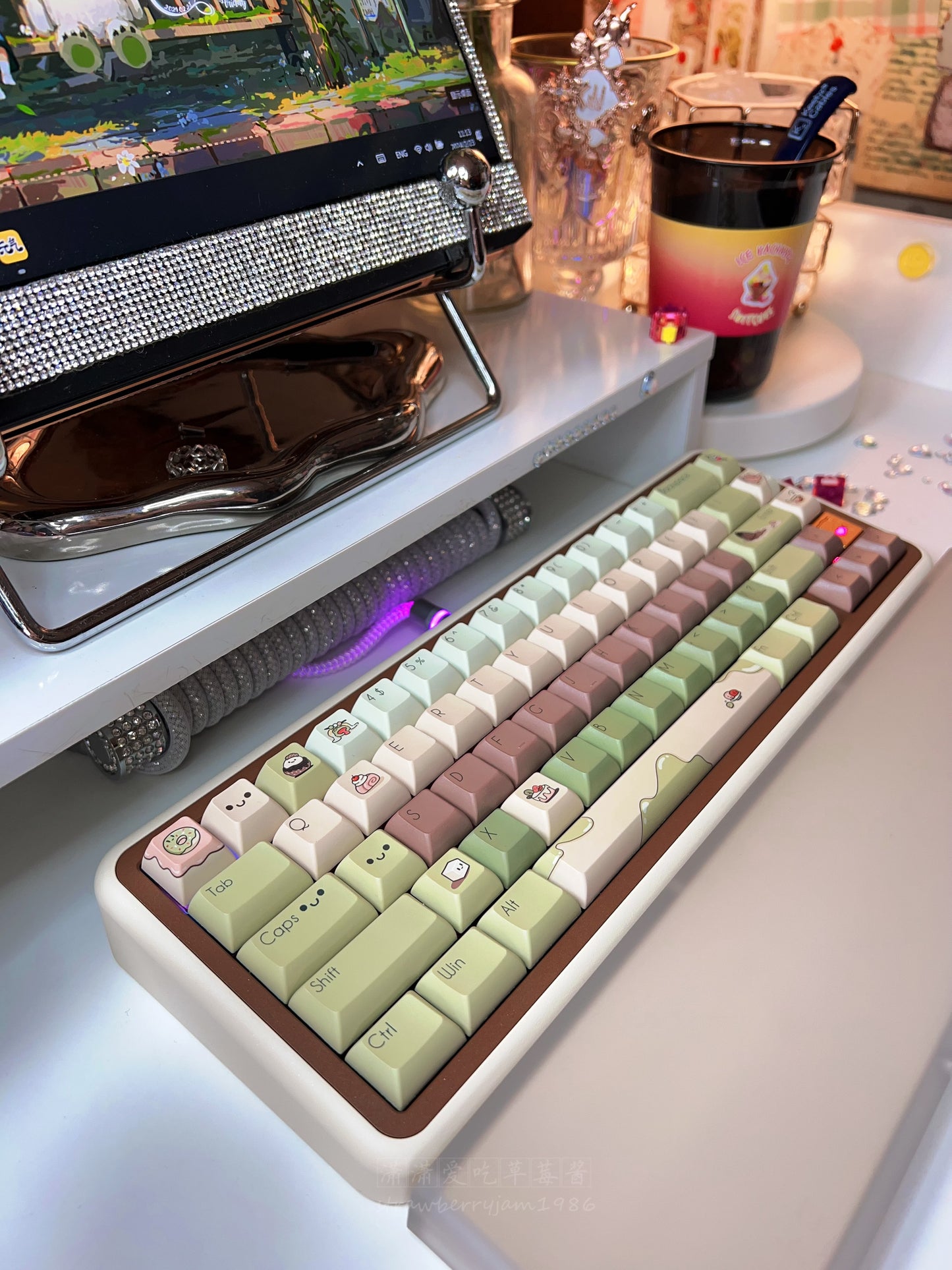 strawberryjam1986 Matcha Red Bean Mochi Original Green Five-sided Sublimation PBT Customized Keycaps