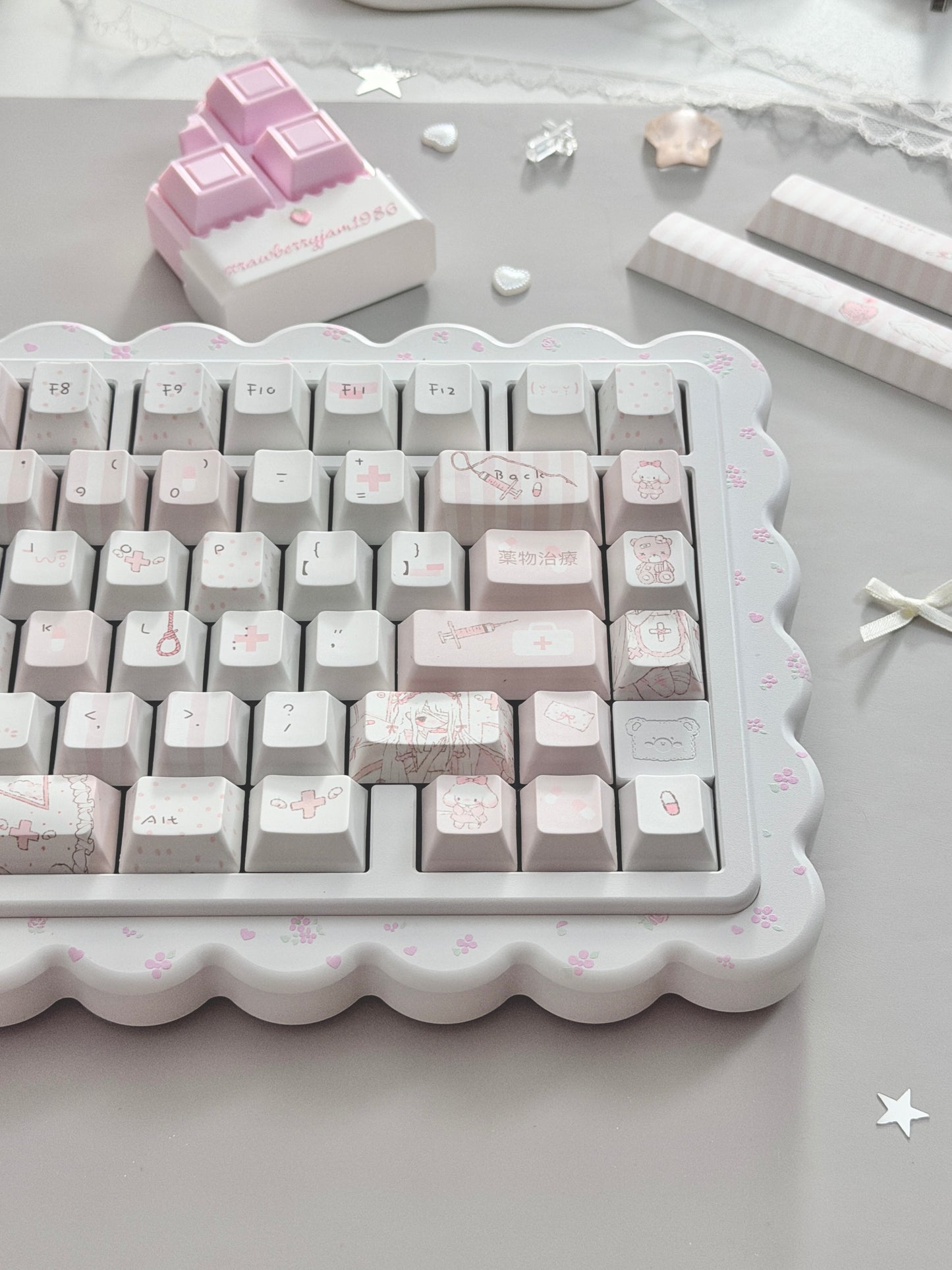 ONLY 1 Instock Prebuilt Aluminum Customized Mechanical Keyboard Cookies75 White Floral Set