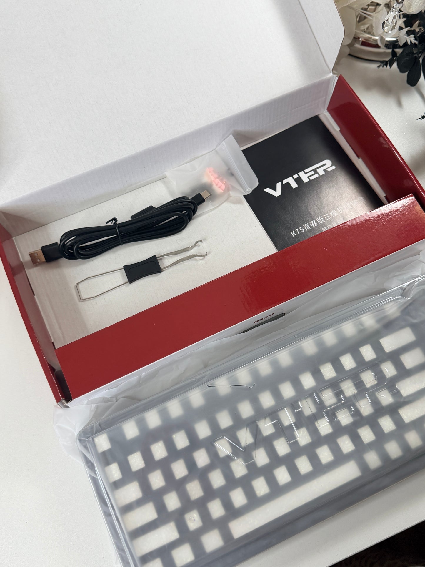 Unboxing Clearance ONLY 1 Instock Prebuilt Aluminum Custom Mechanical Keyboard Feker K75(Vter K75)Black Set ➕ Coated Lacquer White-Mixed Keycaps