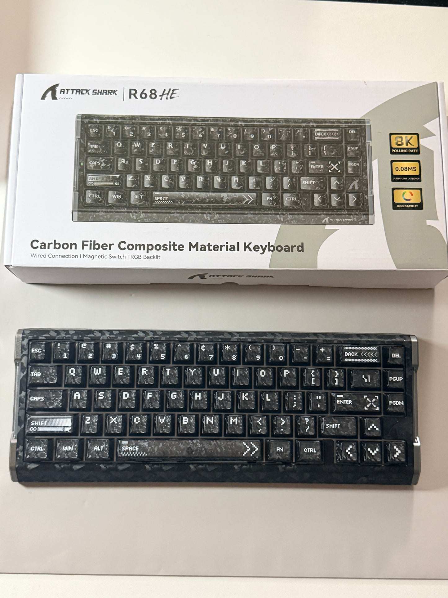 Unboxing Clearance ONLY 1 Instock ATTACK SHARK R68 HE Carbon Fiber Rapid Trigger Gaming Keyboard Magnetic Switch