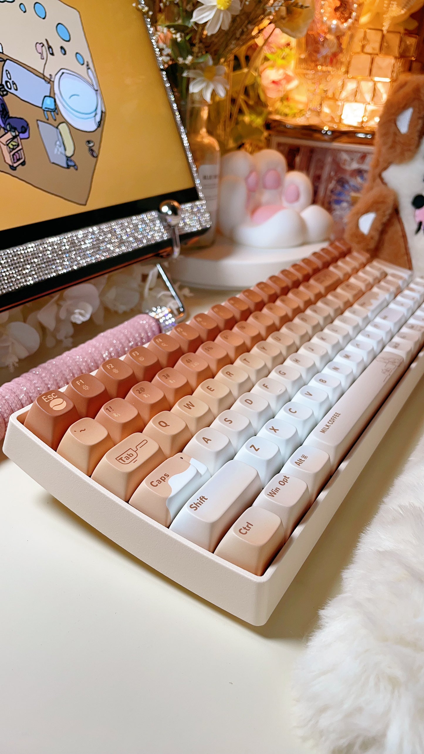 Creamy Thock Lofree milk coffee three-mode wireless Bluetooth mechanical keyboard, cute girl high-value keyboard