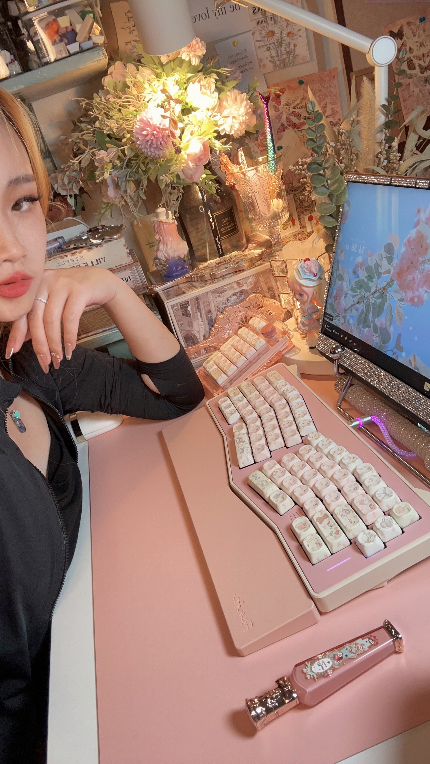 Preorder Kitten Alice Pastel Pink Beige Ergonomic Aluminum Customized Keyboard