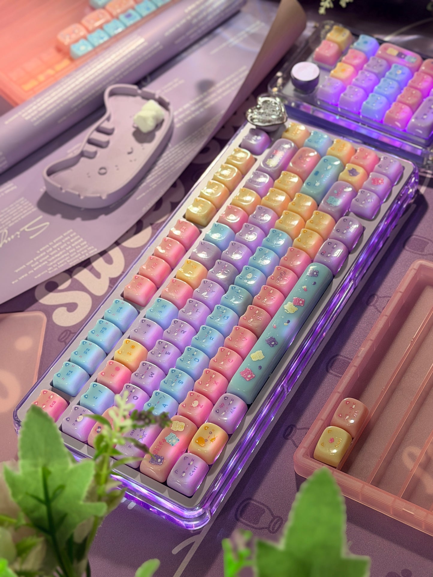 Unboxing Clearance ONLY 1 Instock Meow Pudding PC Keycap Set ➕KiiBOOM Breeze75 Purple Mechanical Keyboard ➕ Phantom 21 Number Pad