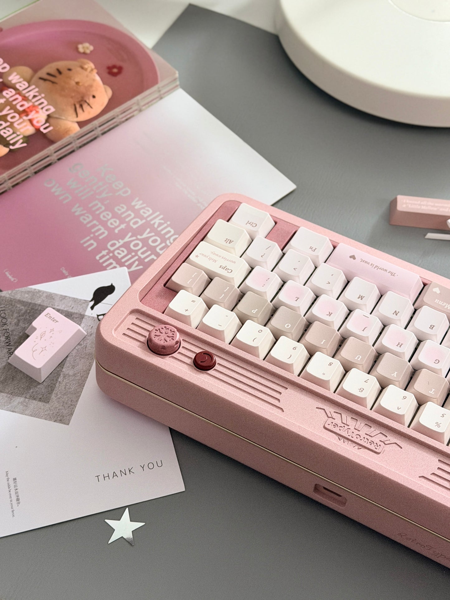 ONLY 1 Instock Prebuilt Aluminum Custom Mechanical Keyboard RT50 Dusty Rose Pink Set
