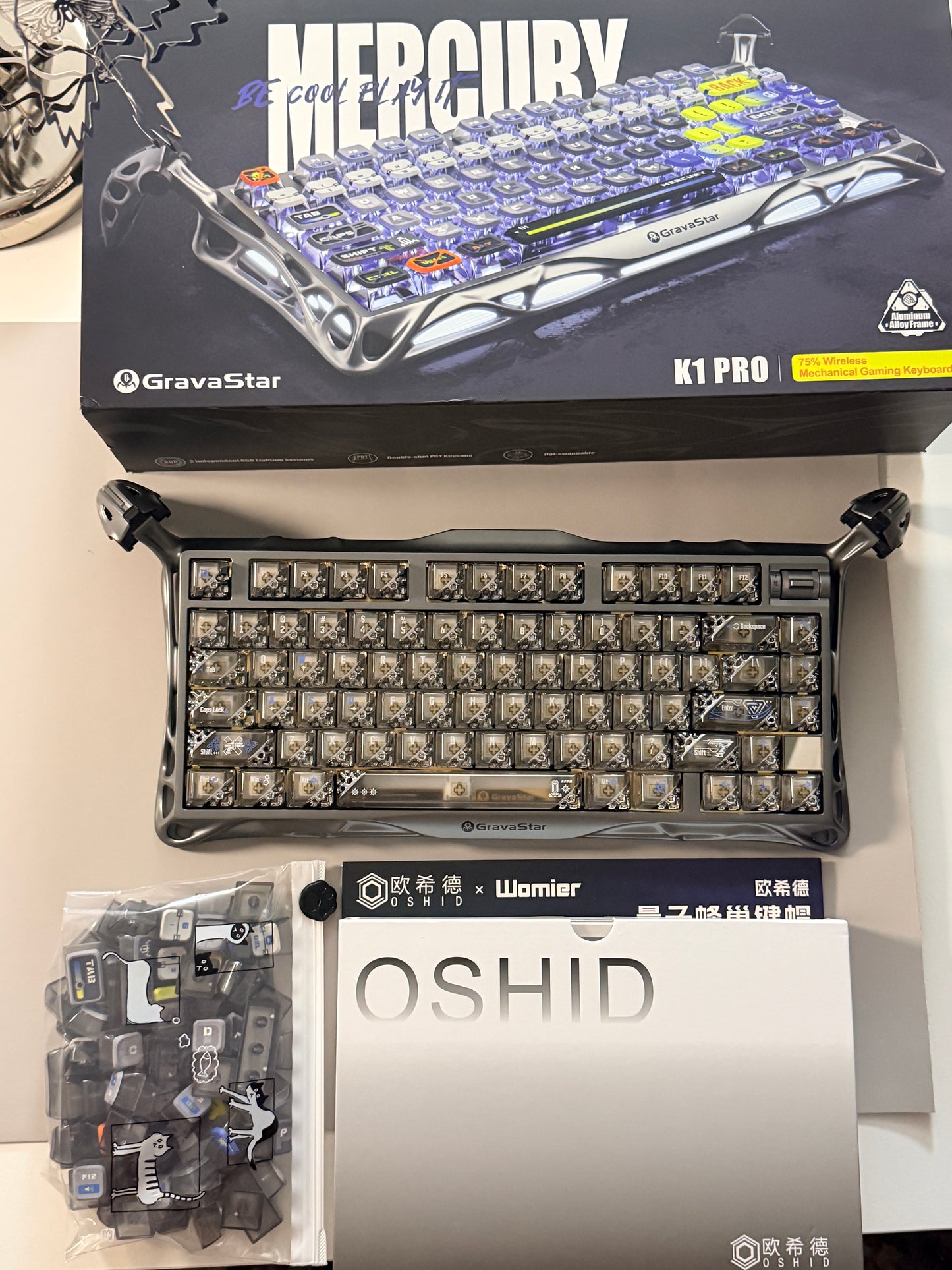 Unboxing Clearance ONLY 1 GravaStar Mercury K1 Pro - Interstellar Silver Mechanical Keyboard  & QUANTUM HONEYCOMB KEYCAPS