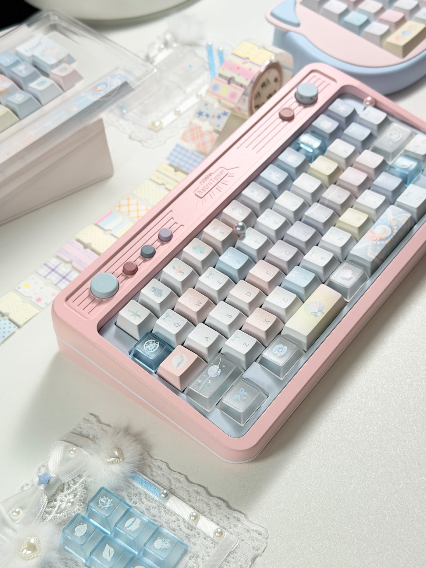 #0269 Pastel Seashell Jellyfish Pearls Keycaps With Foggy Pc Novelty Cherry Profile Designed By Miller