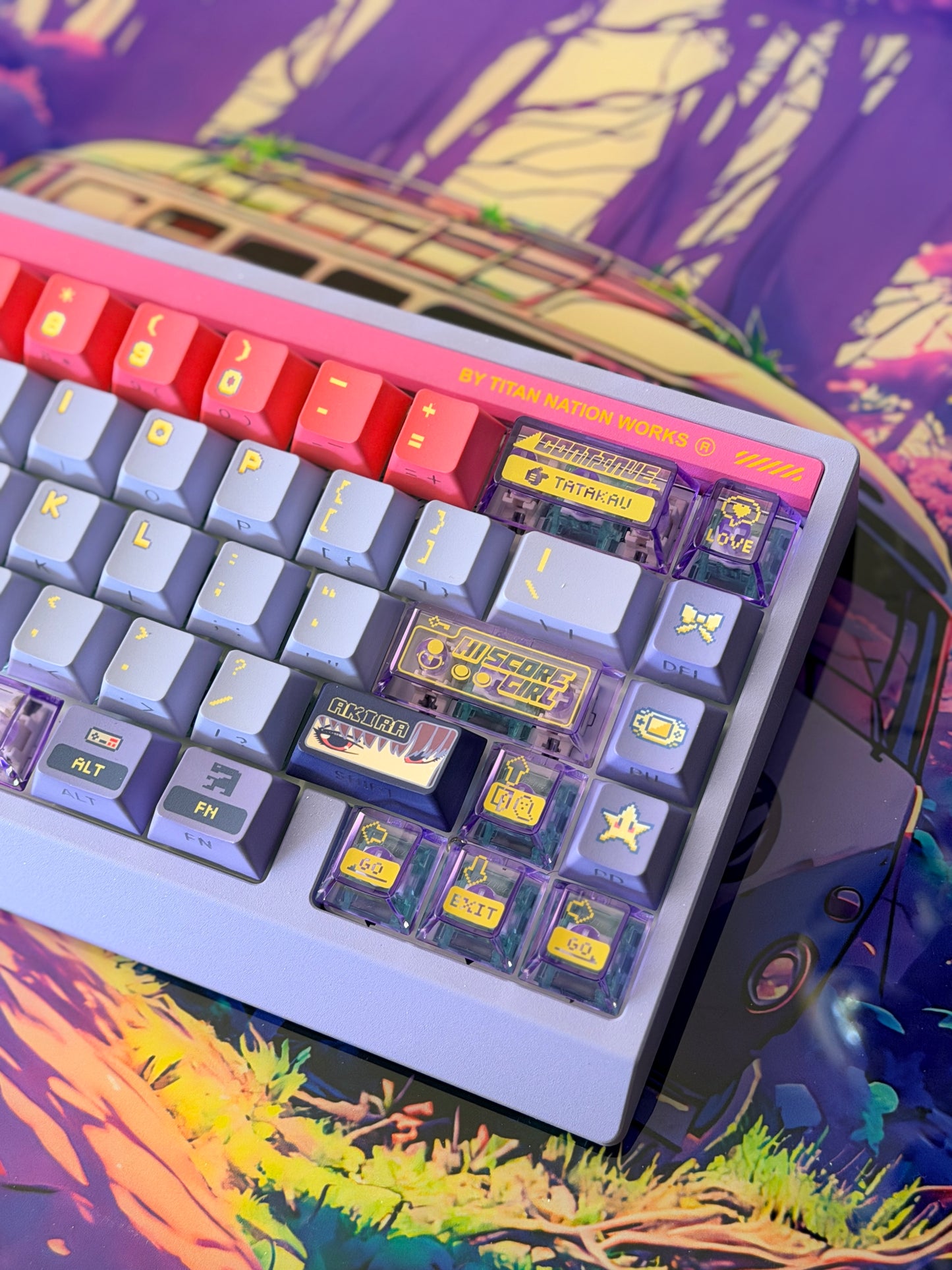 Unboxing Clearance TITAN68HE Purple Pink Magnetic Switch RGB Gaming Keyboard HI SCORE GIRL KEYCAPS