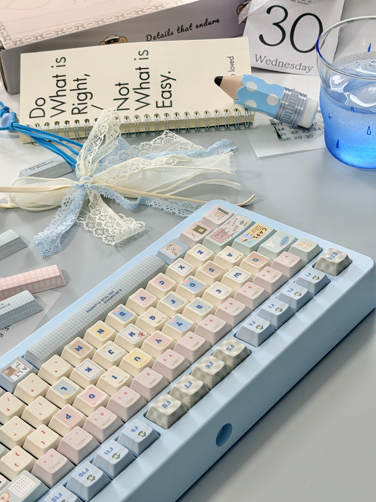 #0309 Love Journal Pastel Blue Creamy Aesthetic Keycaps Set | Cute Diary Theme Mechanical Keyboard Keycaps | Kawaii Office & Study Desk