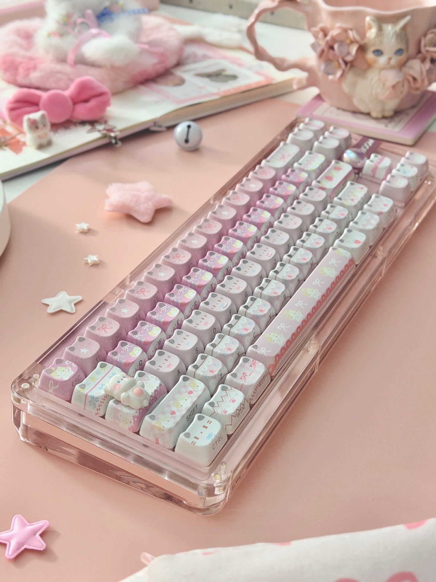 Unboxing Clearance ONLY 1 KiiBOOM Phantom 68 Pink Crystal Gasket-Mounted Mechanical Keyboard & KiiBOOM Pink Meow Keycap Set