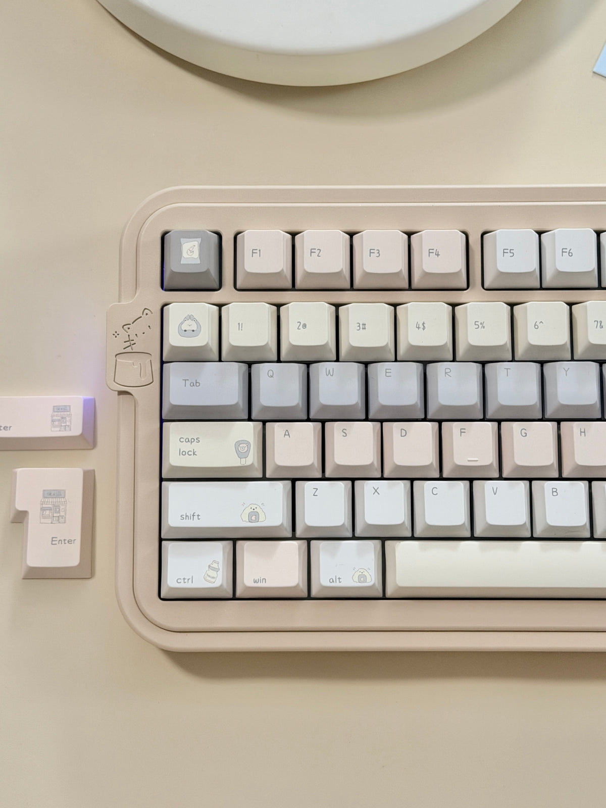 #0315 Tbcats Pastel Cream & Misty Blue Cute Keycap Set | Soft Aesthetic Mechanical Keyboard Keycaps | Kawaii Minimalist Custom Keycaps