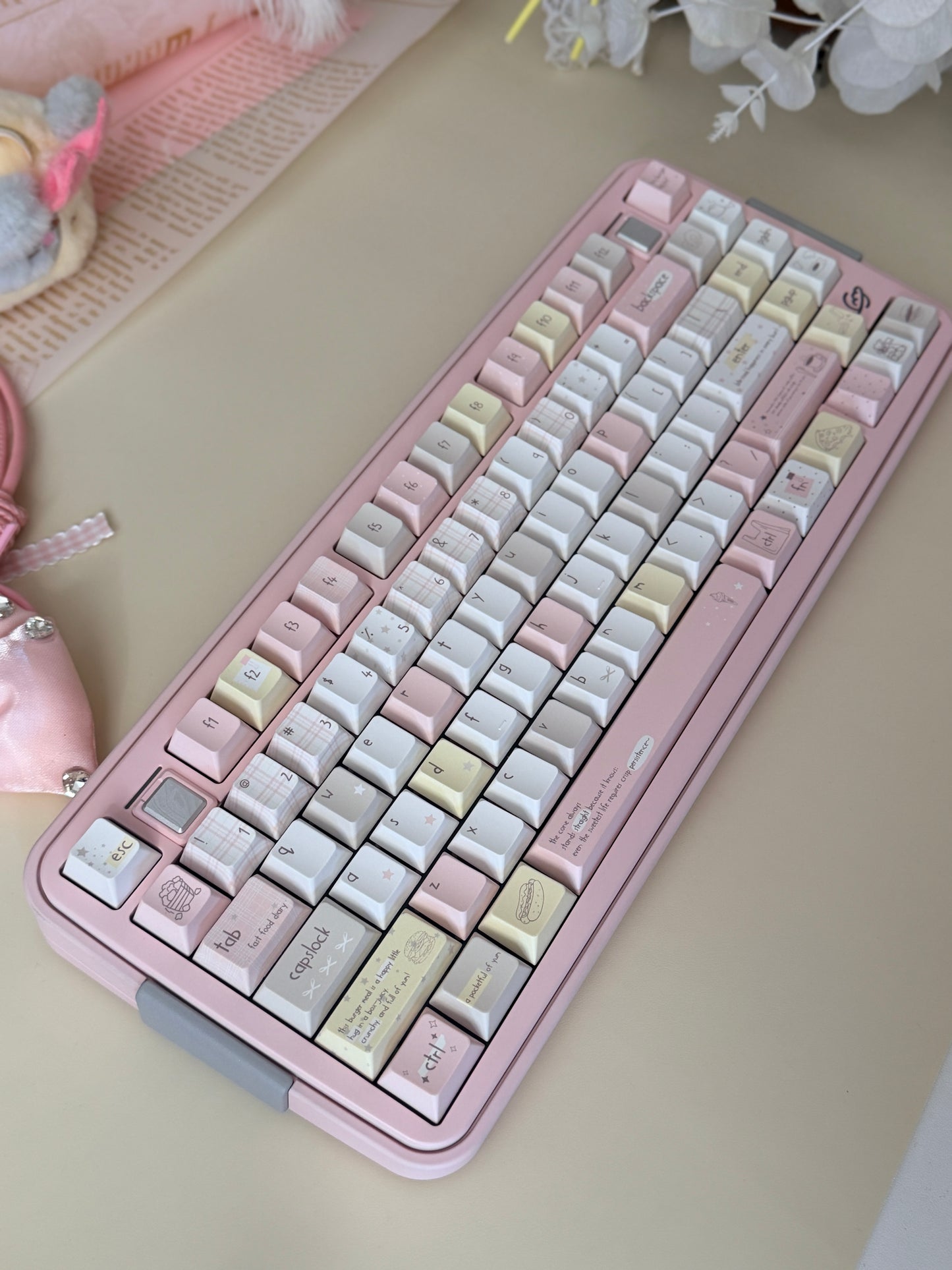 ONLY 1 Instock Prebuilt Aluminum Customized Mechanical Keyboard Bread75 Pale Pink Set