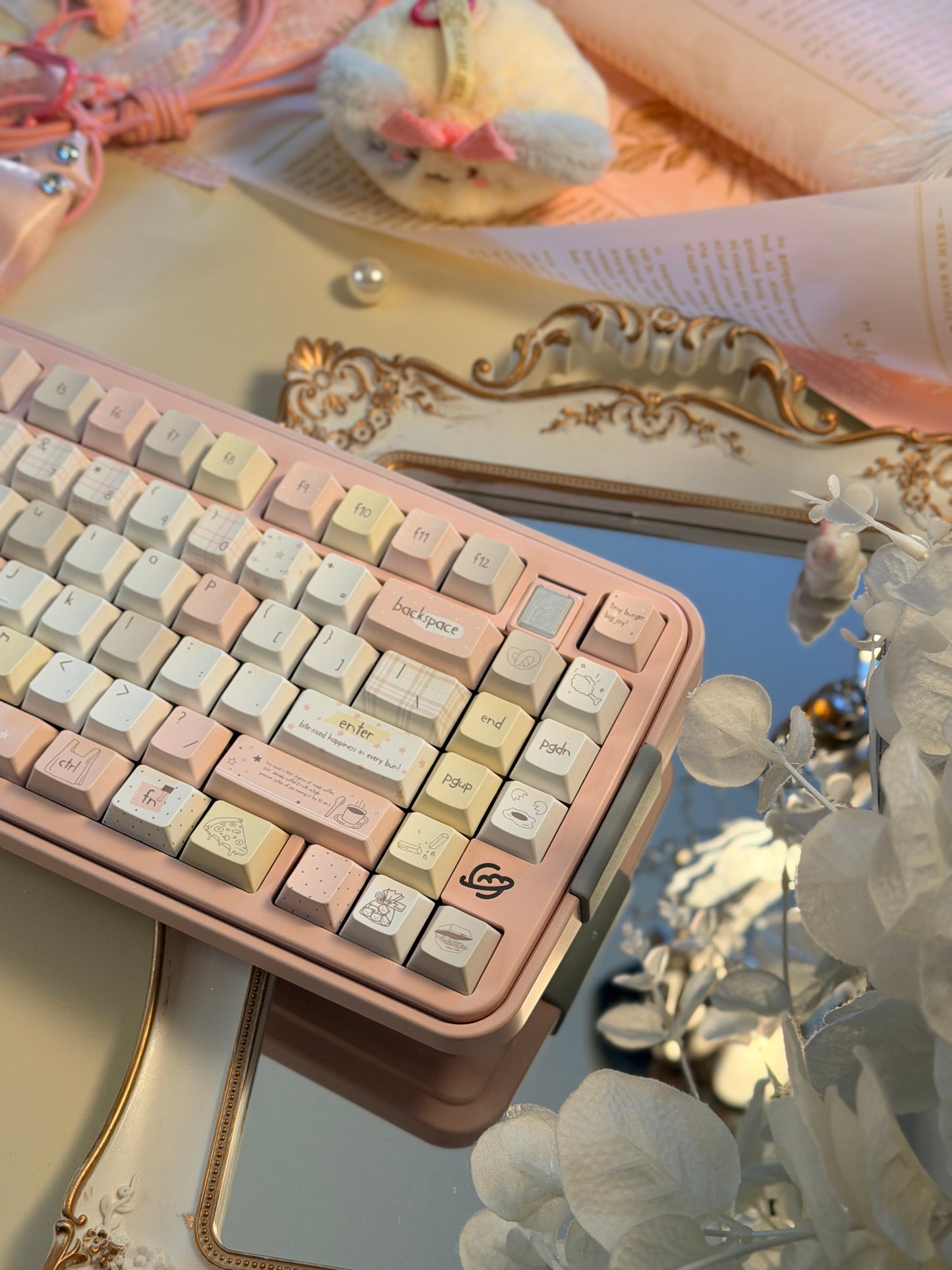 ONLY 1 Instock Prebuilt Aluminum Customized Mechanical Keyboard Bread75 Pale Pink Set