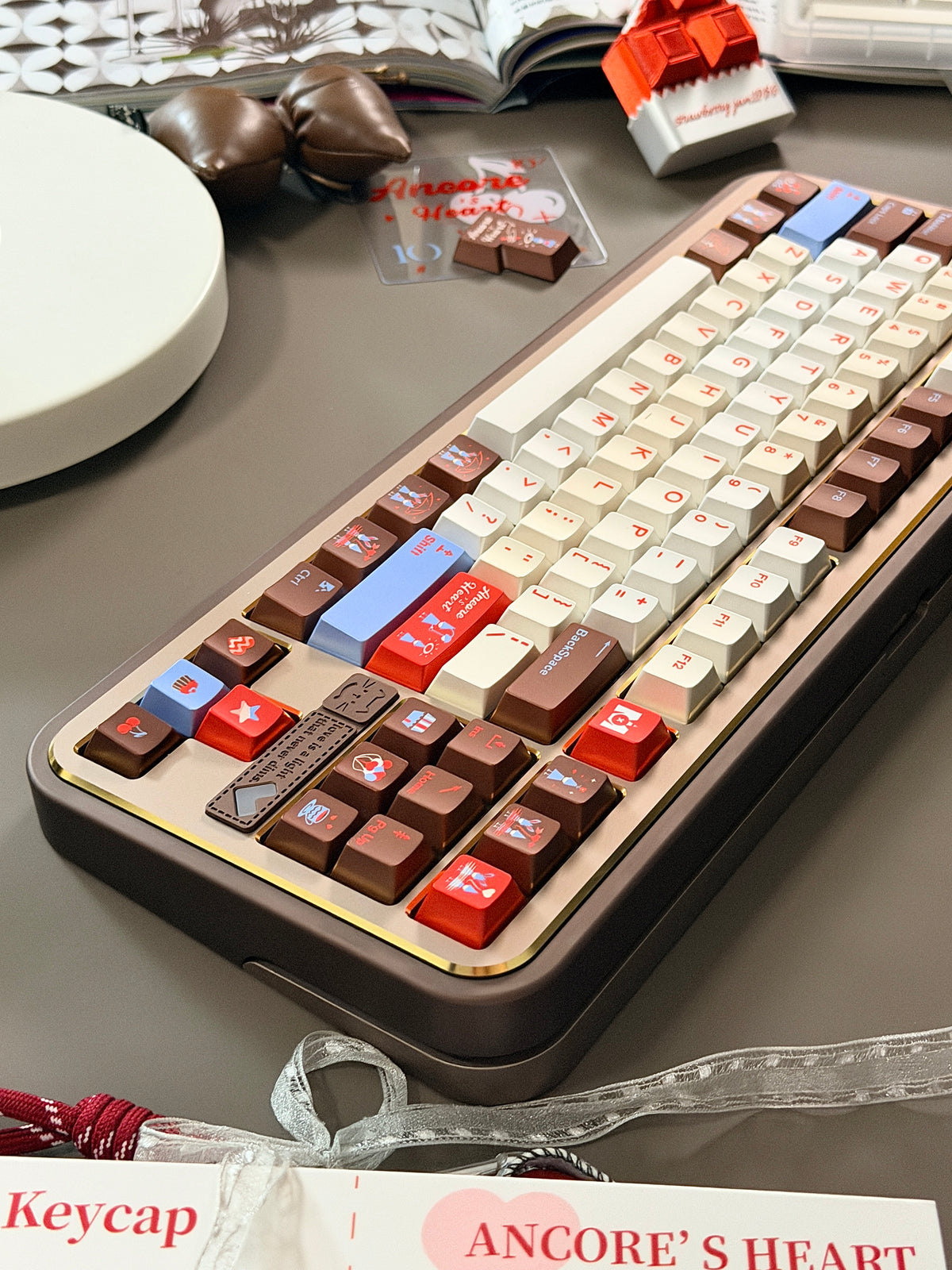 ONLY 1 Instock Prebuilt Aluminum Customized Mechanical Keyboard Cocomi80 Anordized Brown Champagne Set  | Wireless | Backlit