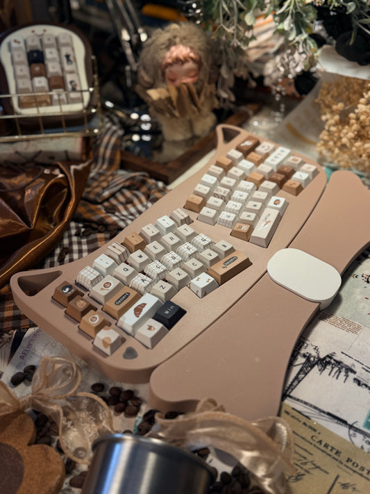 ONLY 1 Instock Prebuilt Aluminum Customized Mechanical Keyboard Corgi Alice Ergonomic Chocolate Set With Wristrest & Bread Pad