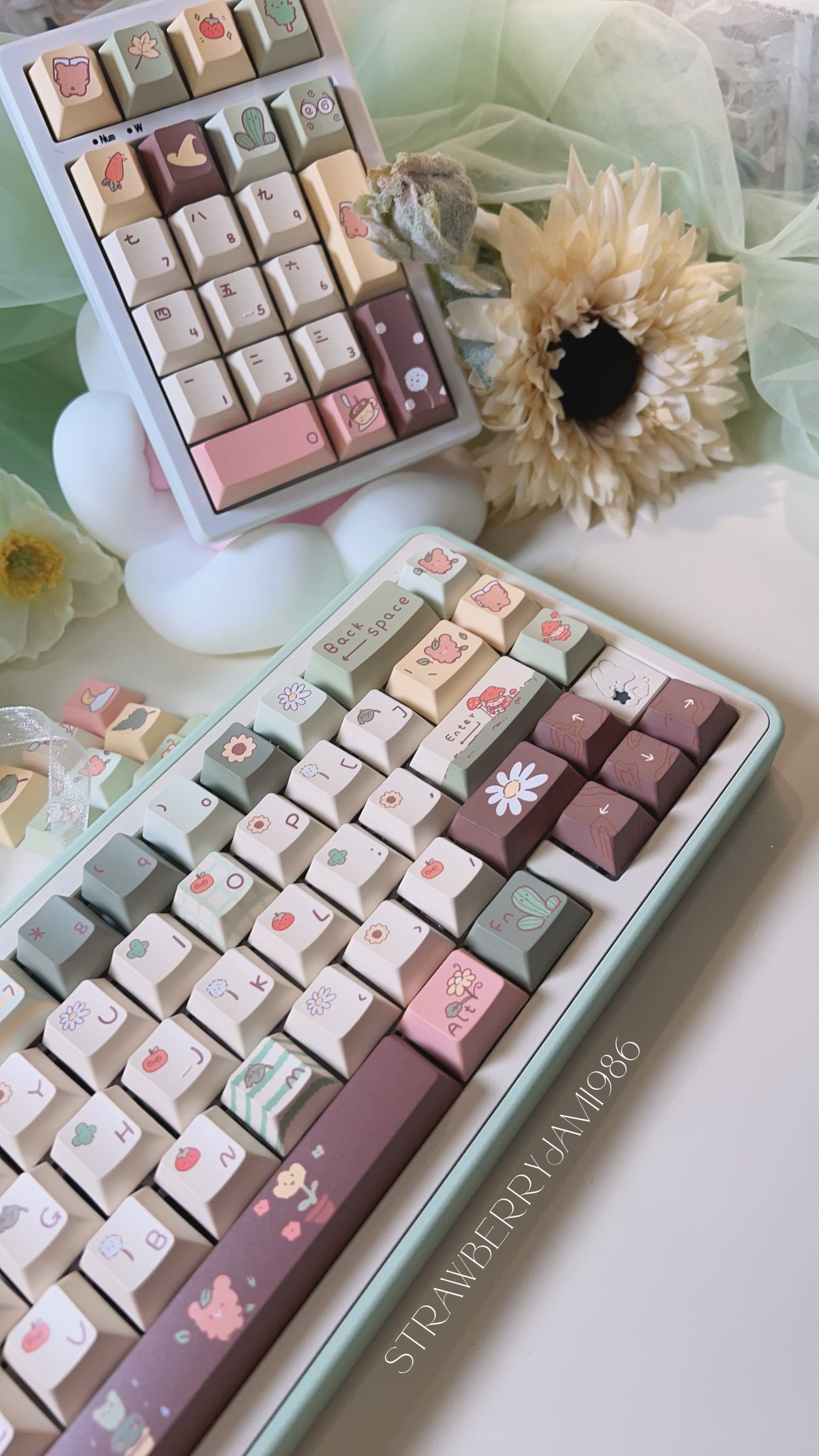 037 Pastel Green Bear Forest Keycap Cherry Profile 150 Keys