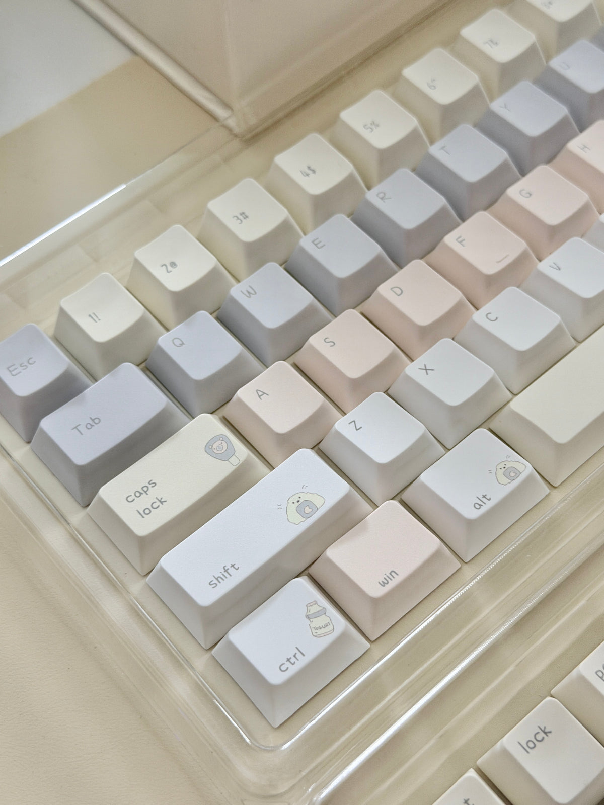 #0315 Tbcats Pastel Cream & Misty Blue Cute Keycap Set | Soft Aesthetic Mechanical Keyboard Keycaps | Kawaii Minimalist Custom Keycaps