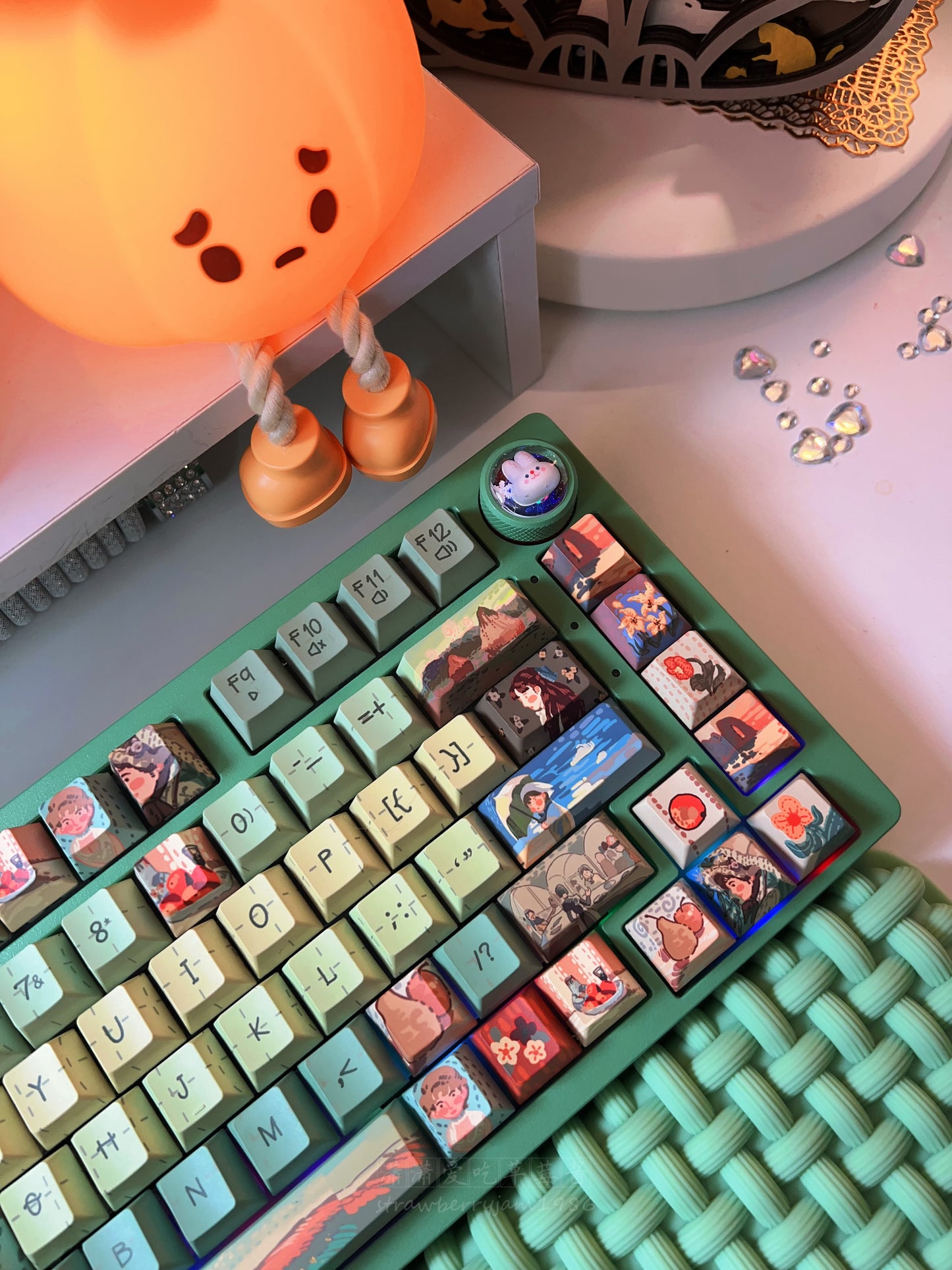 Preorder Prebuild Hi75 Green Customized Keyboard With Artist Oil Painting Keycap