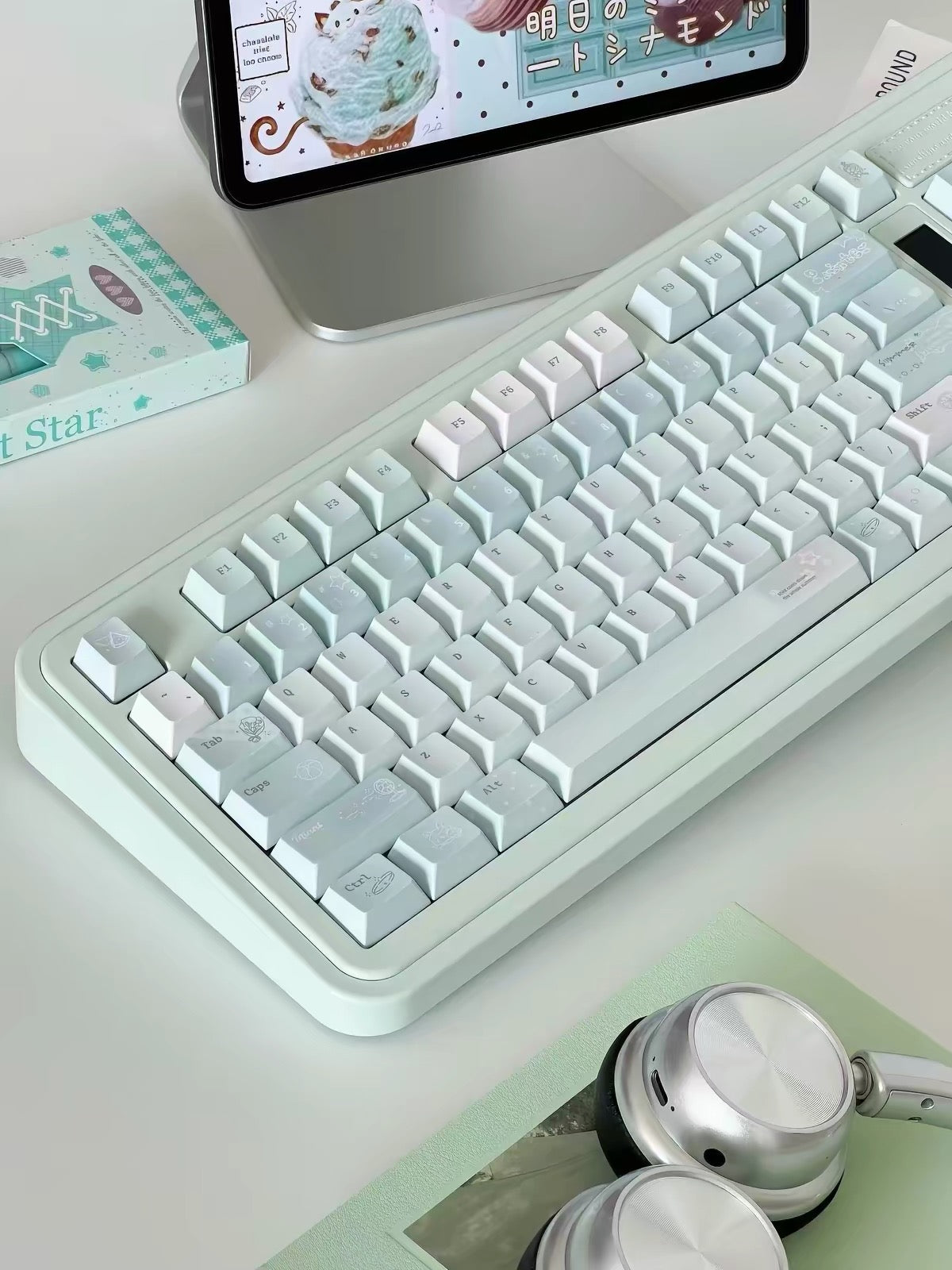 #0305 Ice Mint Jelly Keycaps | Pastel Blue Mint Mechanical Keyboard Keycaps