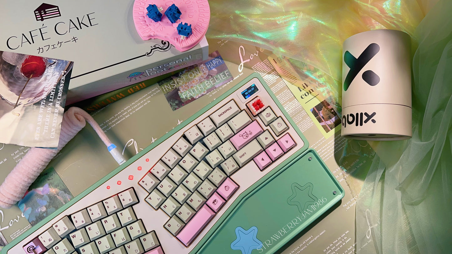 【Only 1 In-stock】Prebuilt StarAlice Ergonomic Green Pink Aluminum Customized Mechanical Keyboard with Wrist rest