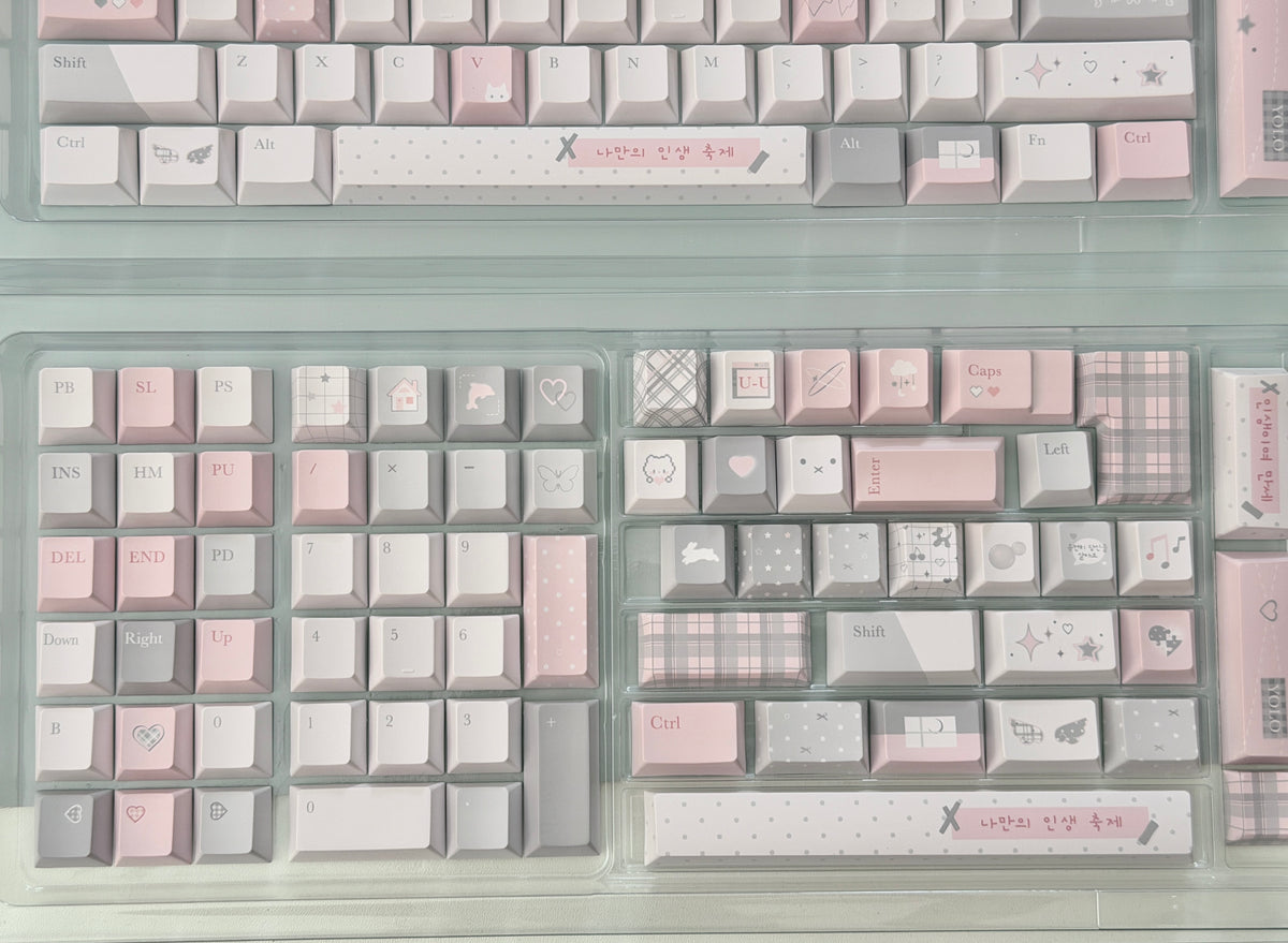 #0310 YOLO Pale Pink Light Gray Aesthetic Keycaps Set | Cute Mechanical Keyboard Keycaps