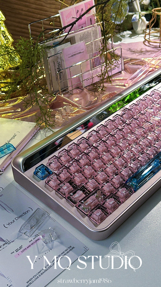 141 Fun Meow PC Pink Blue Transparent Keycap 170 Keys