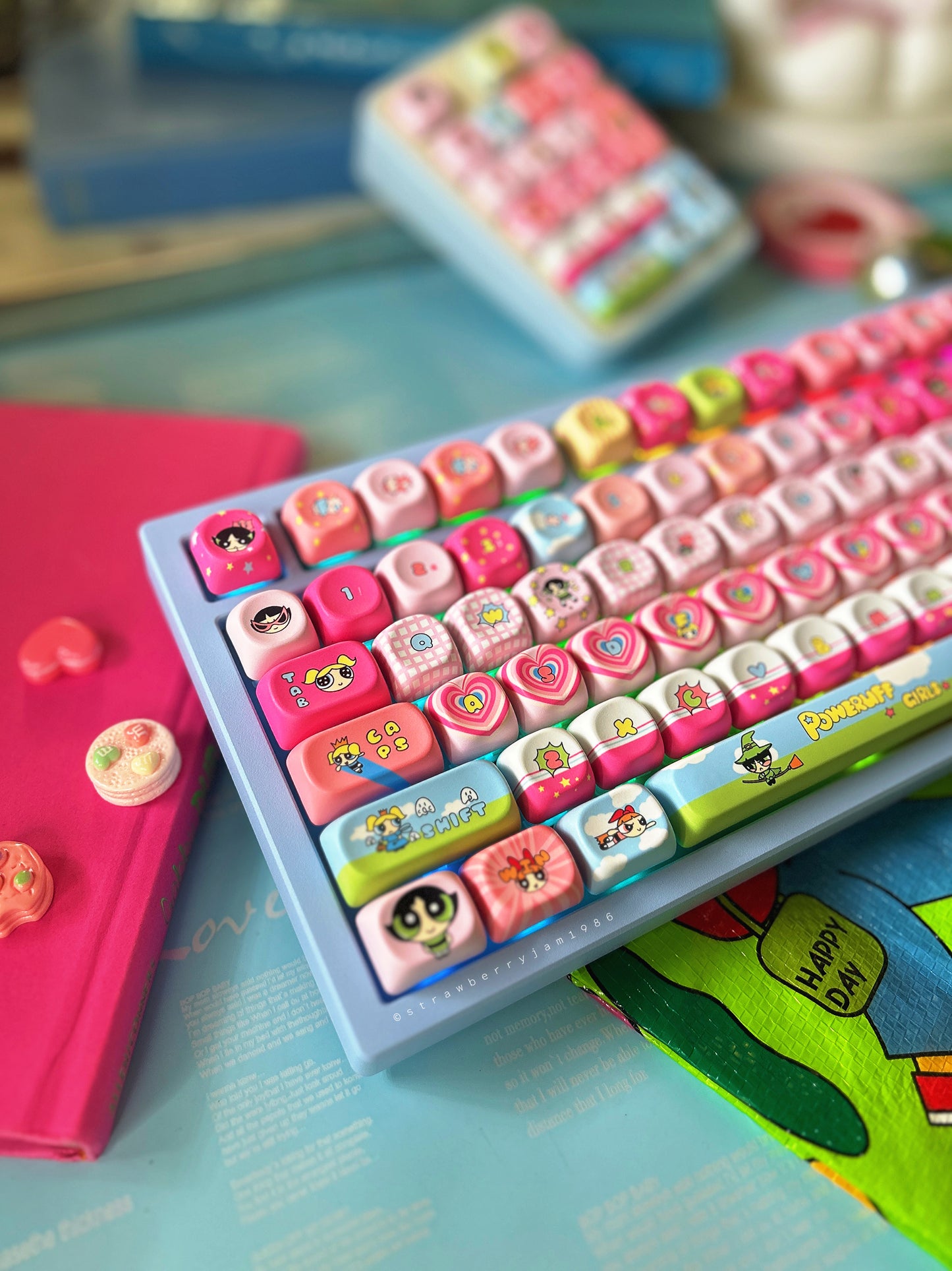 Preorder Prebuilt Aluminum Customized Mechanical Keyboard Galaxy80 Set With The Powerpuff Girl Keycap
