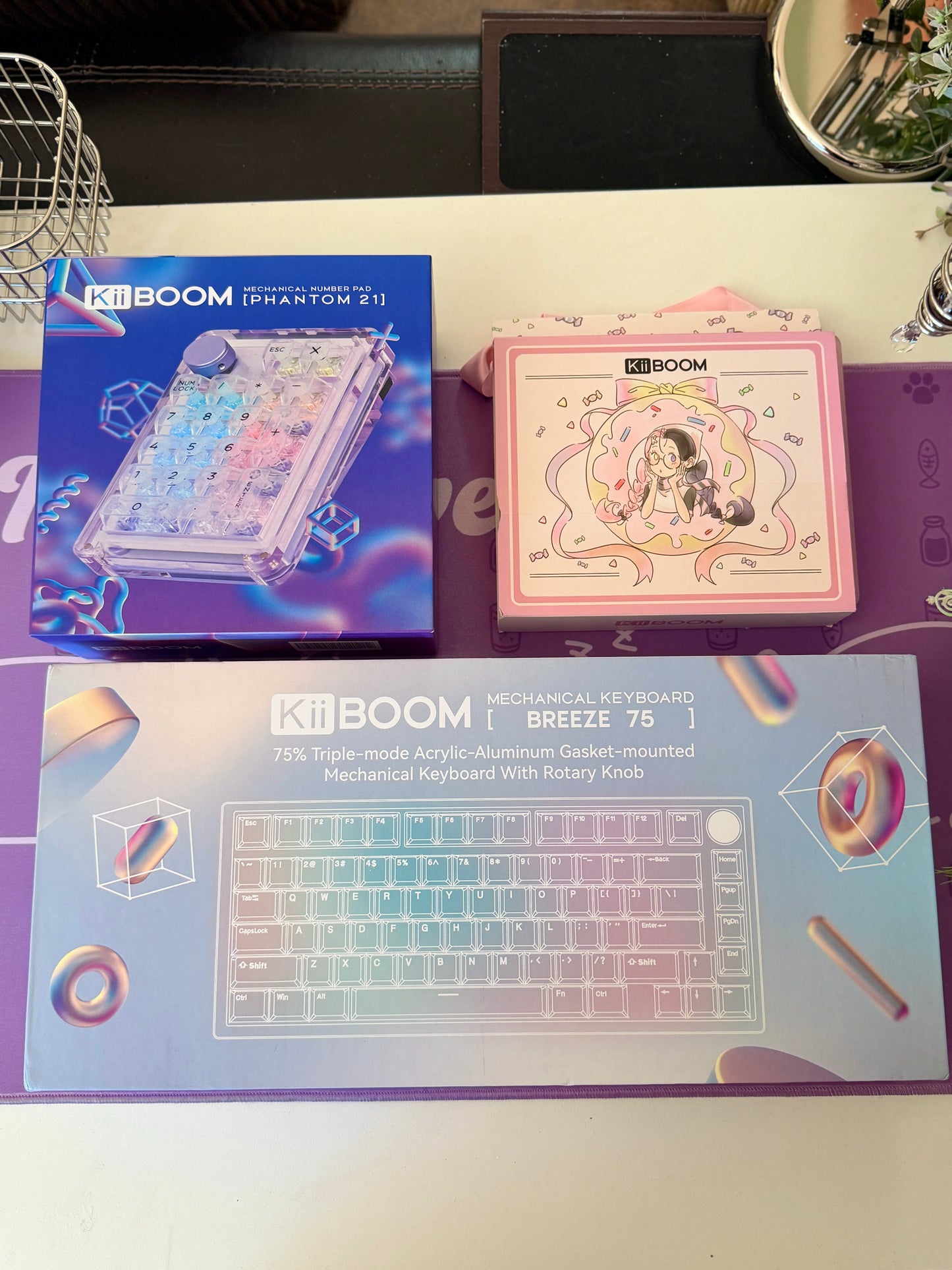 Unboxing Clearance ONLY 1 Instock Meow Pudding PC Keycap Set ➕KiiBOOM Breeze75 Purple Mechanical Keyboard ➕ Phantom 21 Number Pad