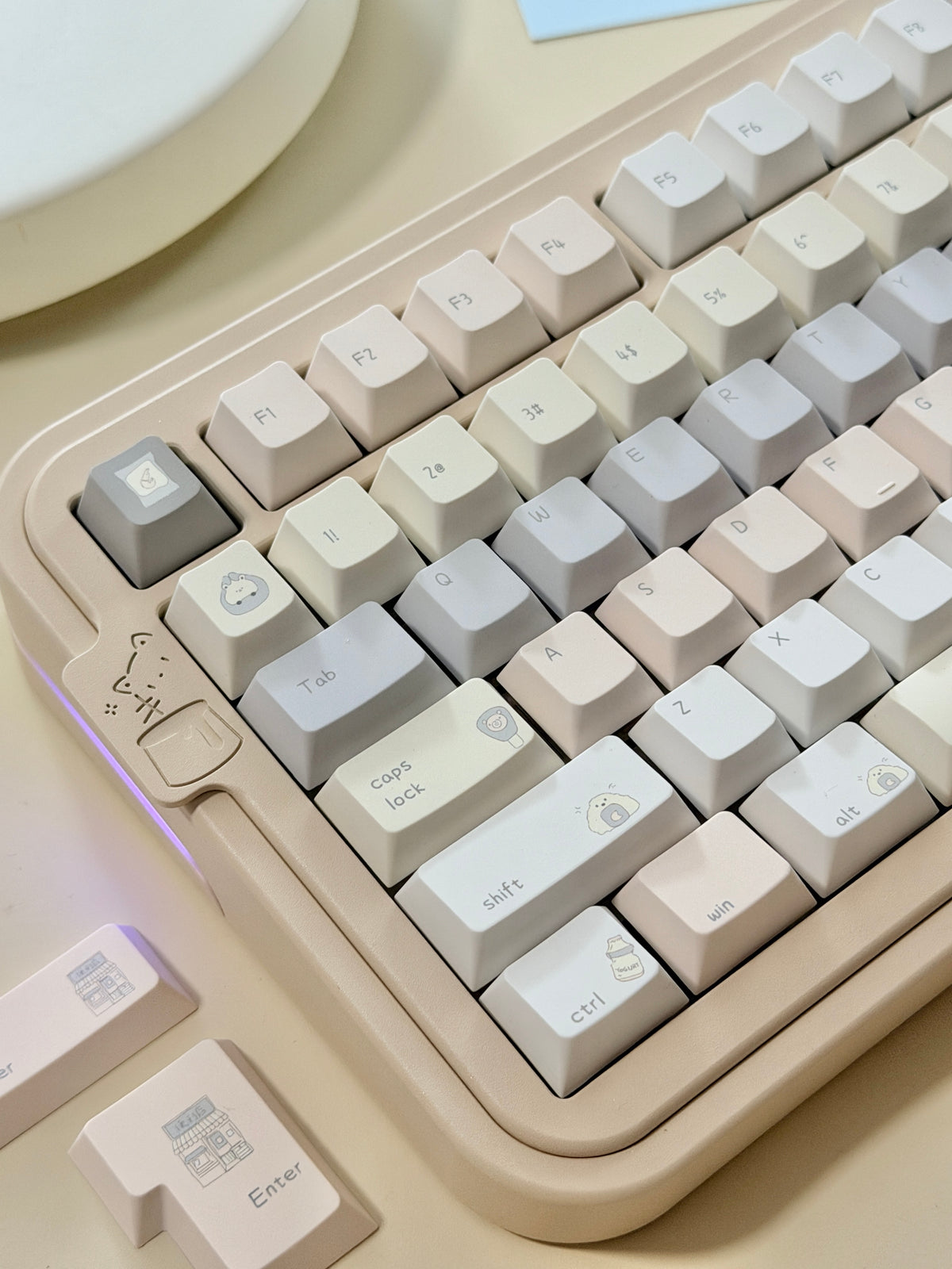 #0315 Tbcats Pastel Cream & Misty Blue Cute Keycap Set | Soft Aesthetic Mechanical Keyboard Keycaps | Kawaii Minimalist Custom Keycaps