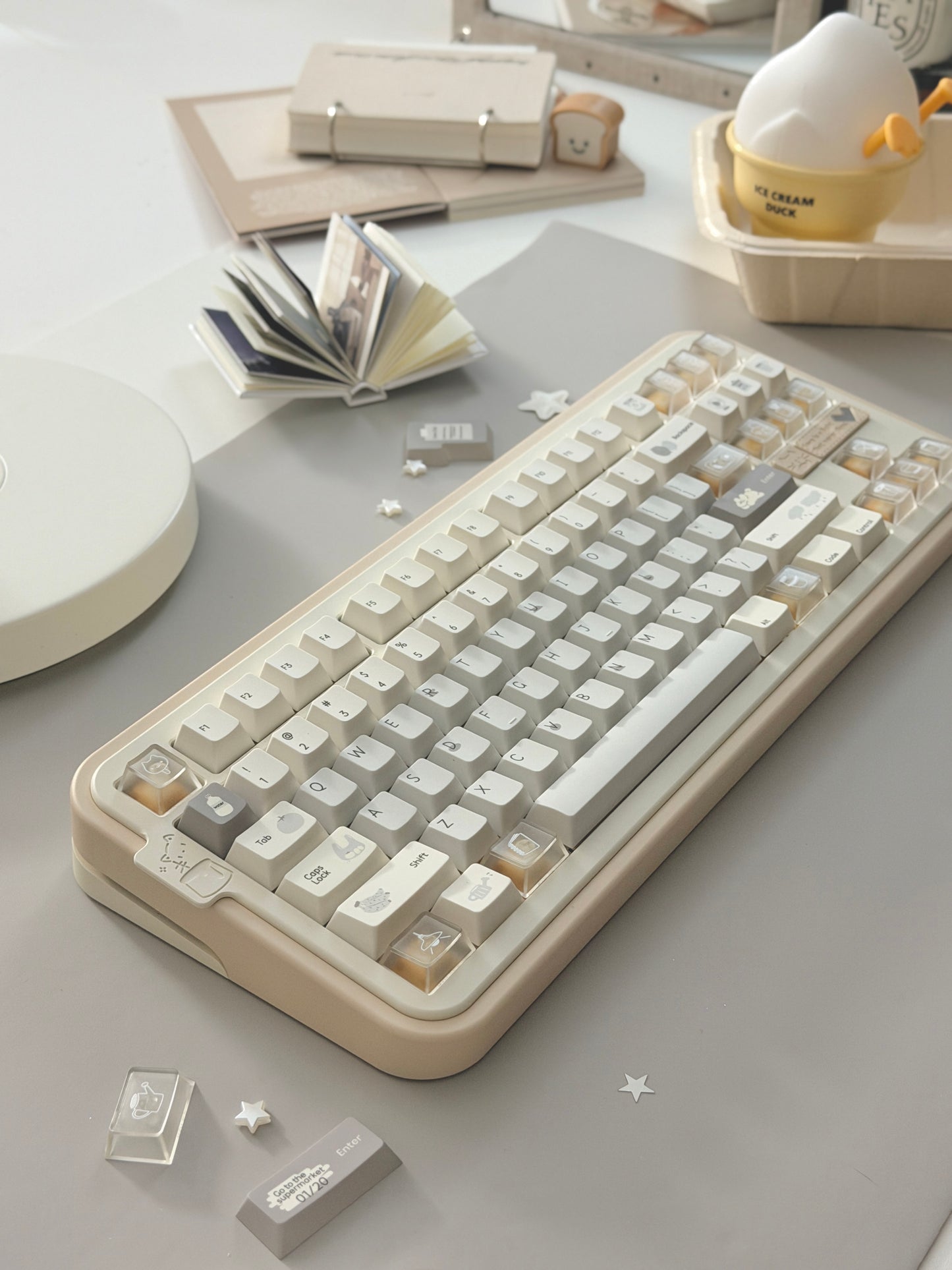 #0280 Cream Sticky Notes Simple and Milk White Pale Gray Keycap Cherry Profile