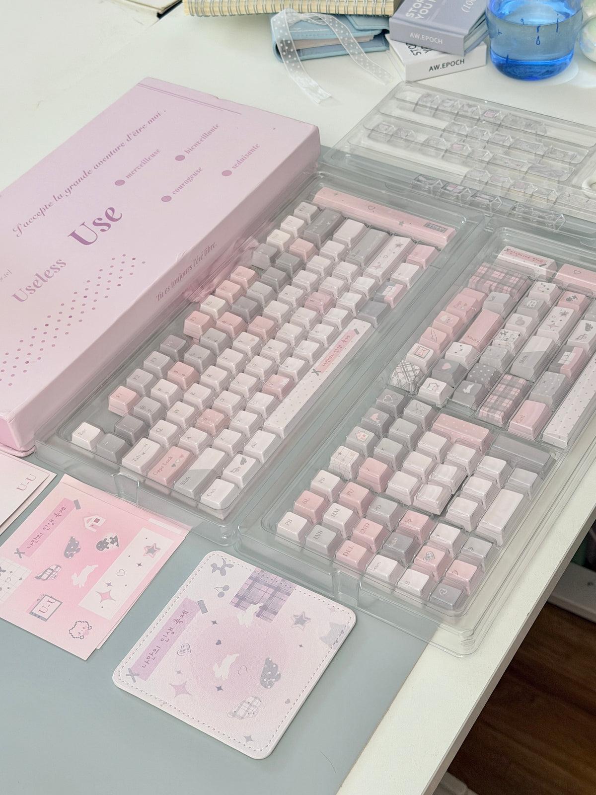 #0310 YOLO Pale Pink Light Gray Aesthetic Keycaps Set | Cute Mechanical Keyboard Keycaps