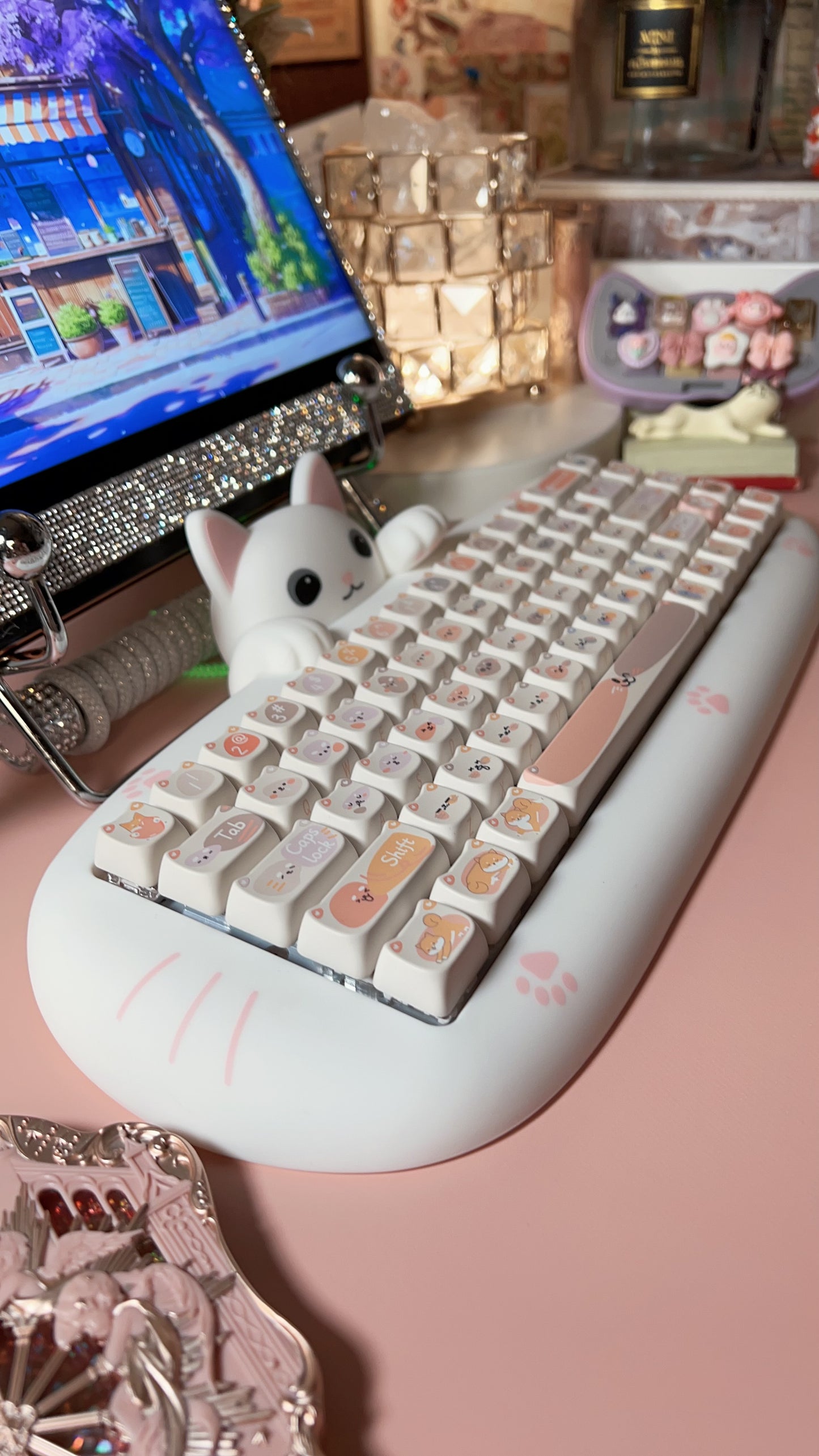 Pastel Pink Beige Grey Meow Doggy MAO Profile Customized Cute Cat Dog Keycaps